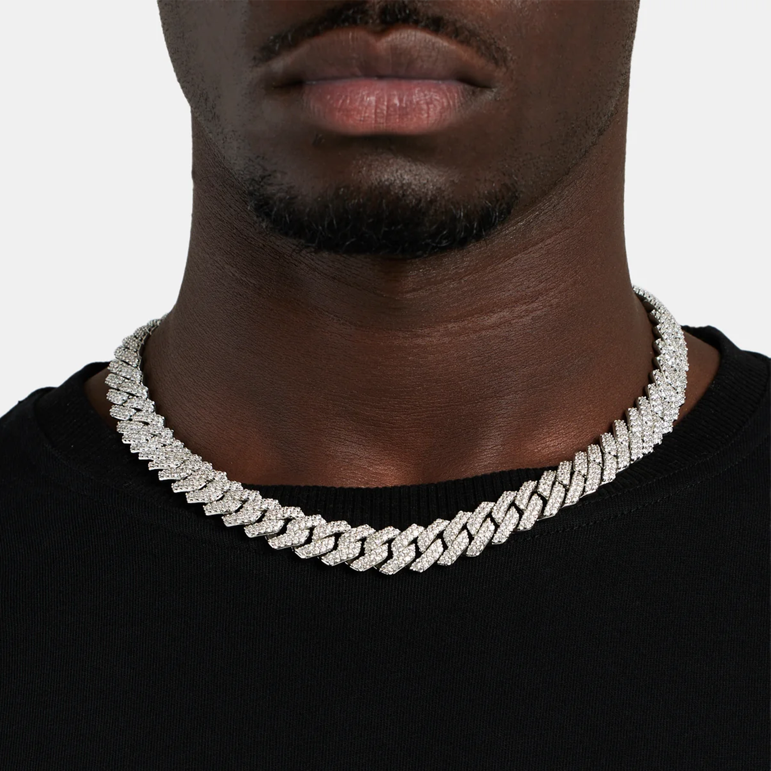 13mm Diamond Prong Link Chain - White Gold