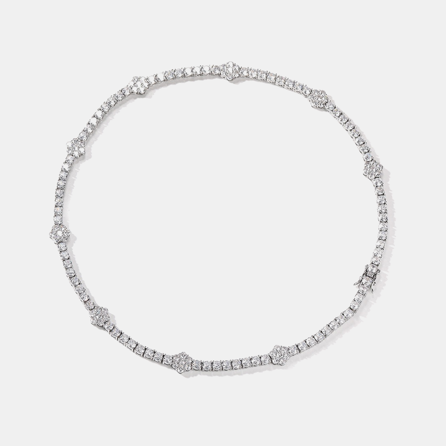 Iced Flower Tennis Link Chain - White Gold