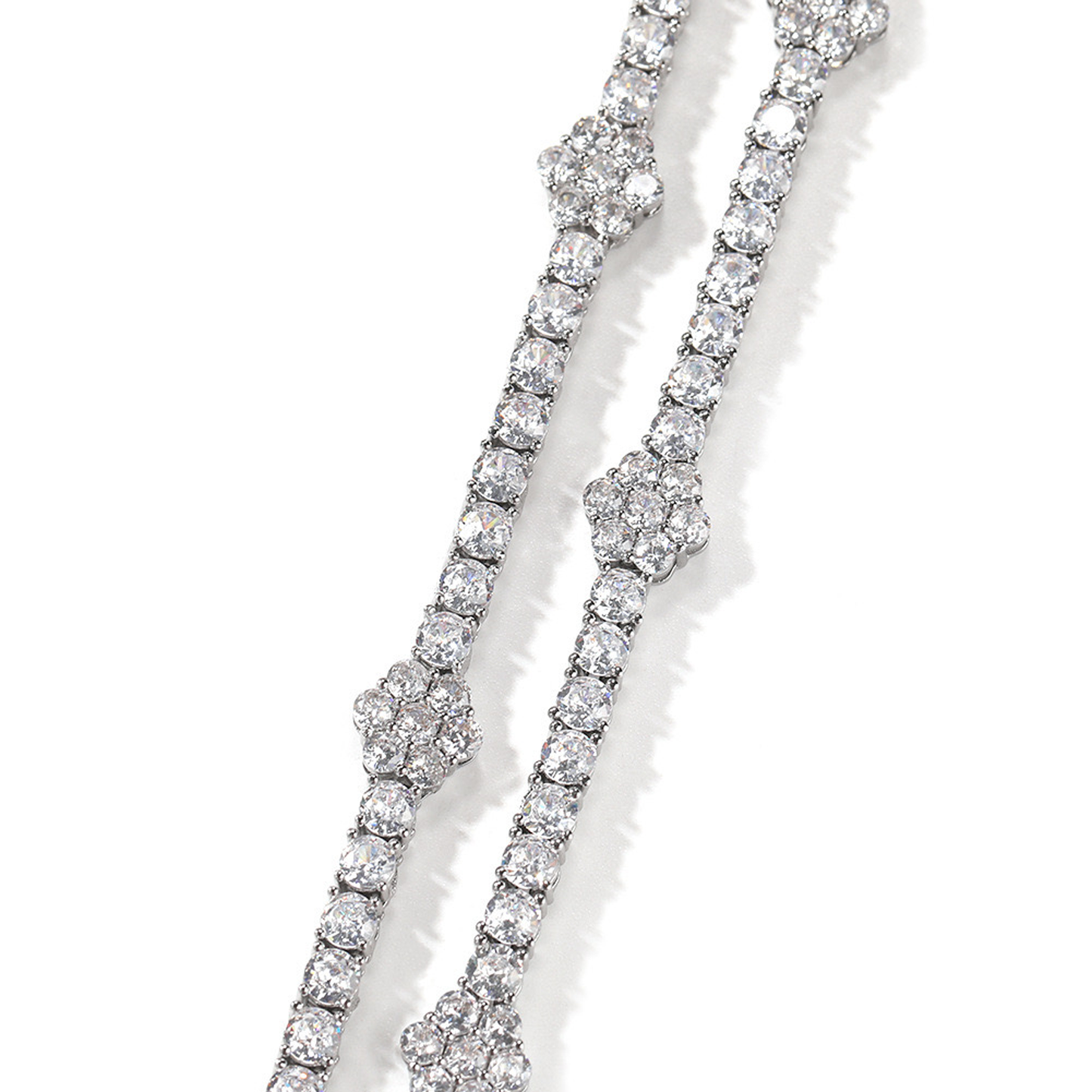 Iced Flower Tennis Link Bracelet - White Gold