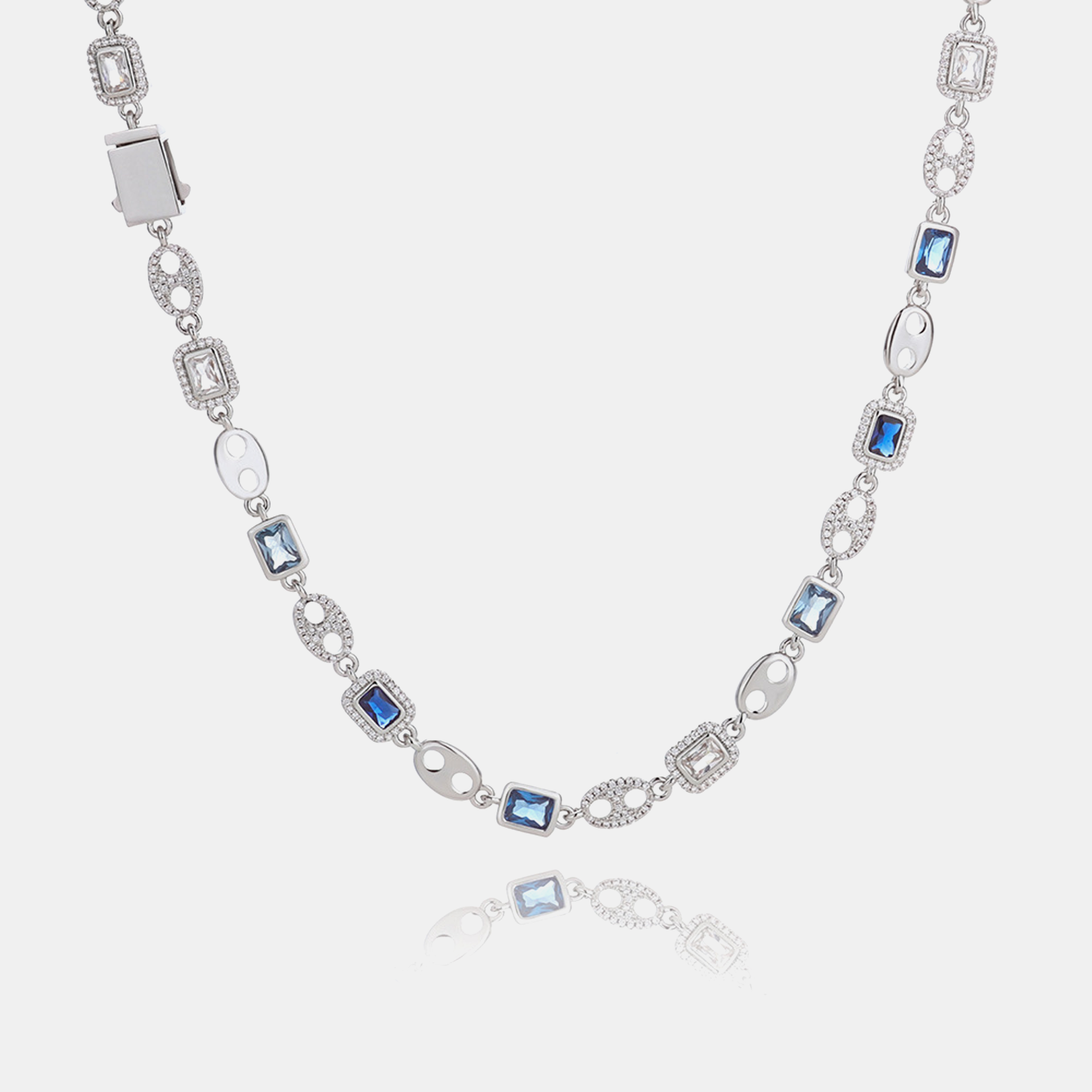 10mm MULTI GEMSTONE COFFEE BEAN Link Chain - White Gold