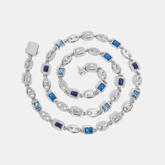 10mm MULTI GEMSTONE COFFEE BEAN Link Chain - White Gold