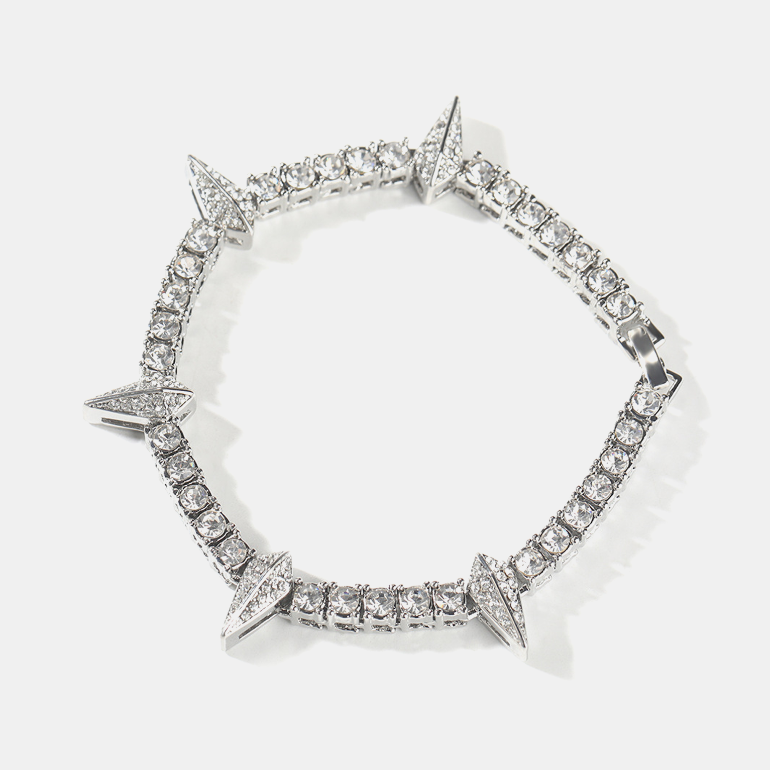 4mm Panther Rhinestones Tennis Link Bracelet - White Gold