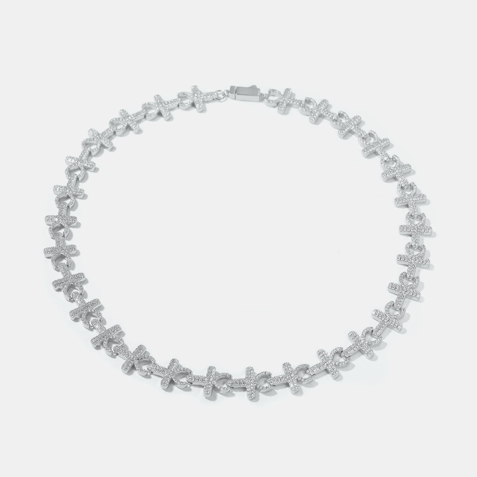 15mm Iced Ankh Cross Chain - White Gold