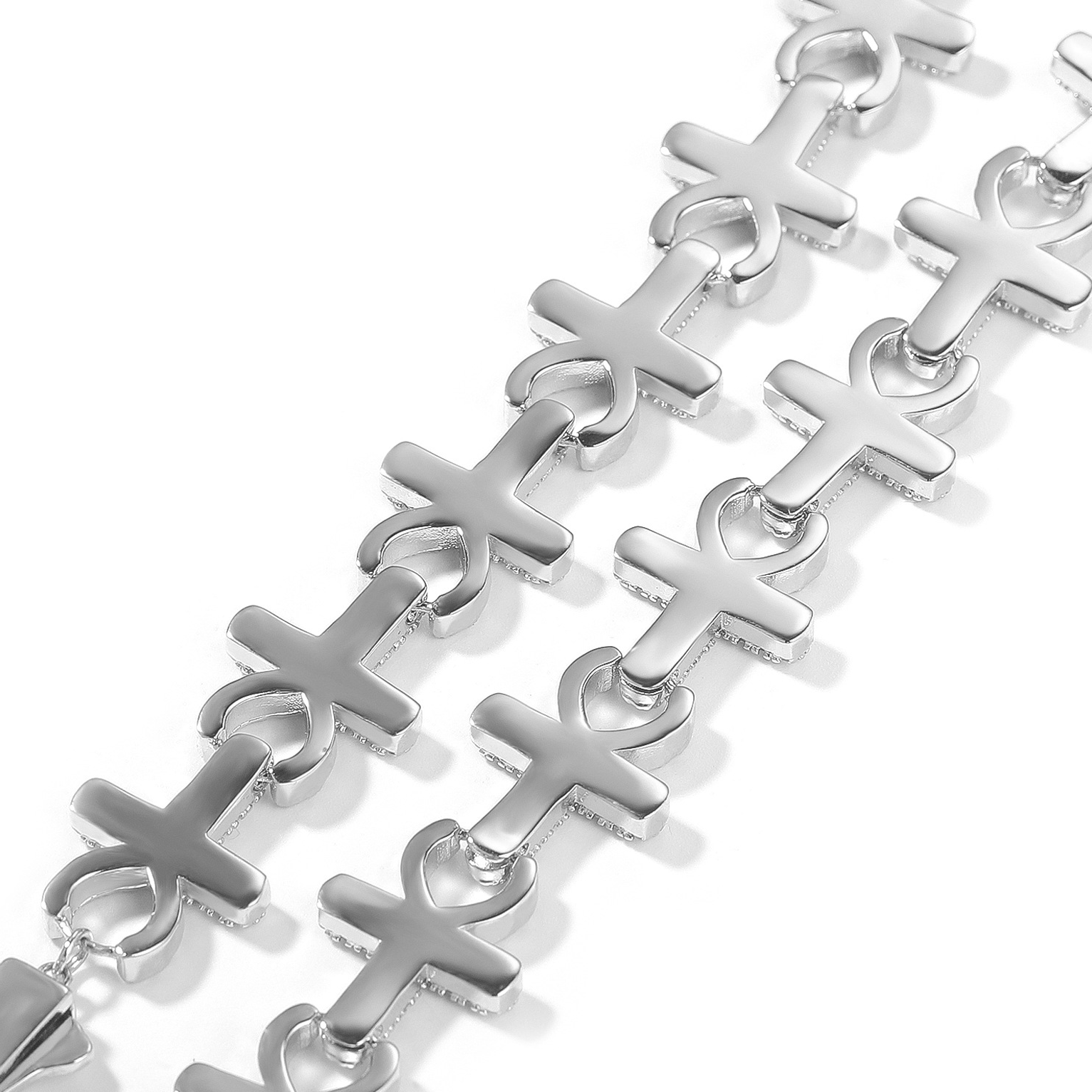 15mm Iced Ankh Cross Chain - White Gold