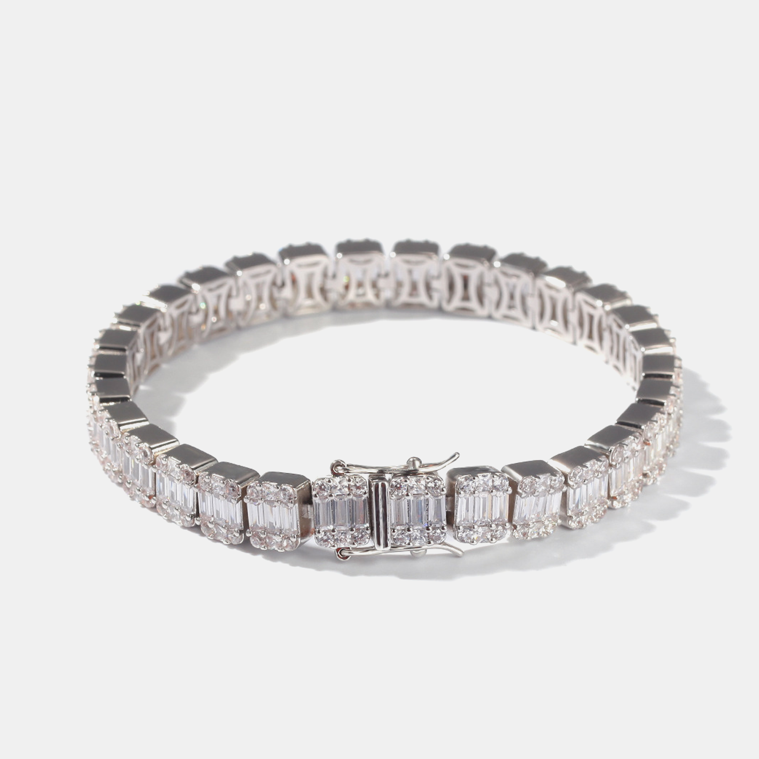 8mm Iced Baguette Tennis Bracelet - White Gold