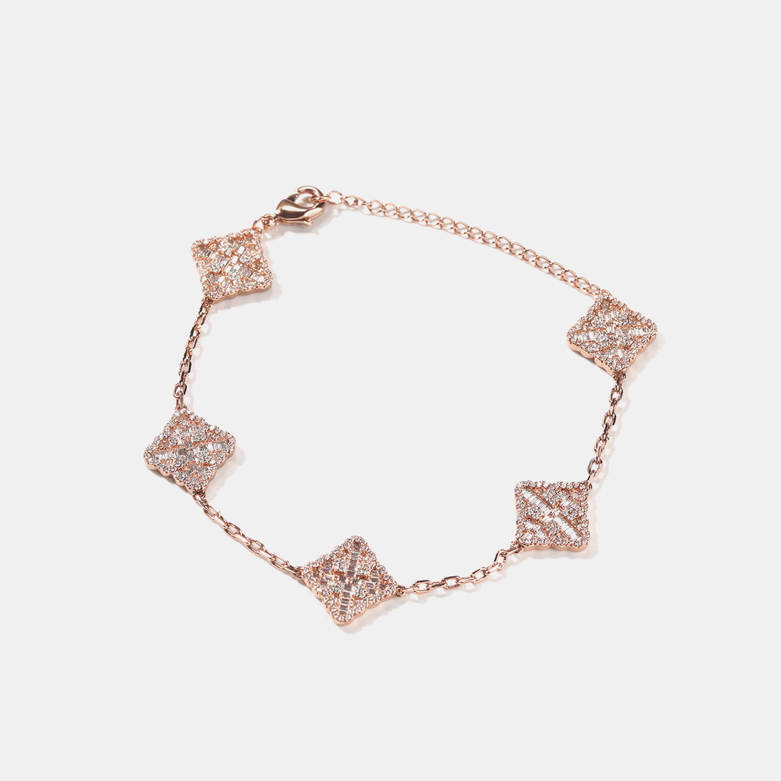 Iced Clover Link Bracelet - Pink Gold