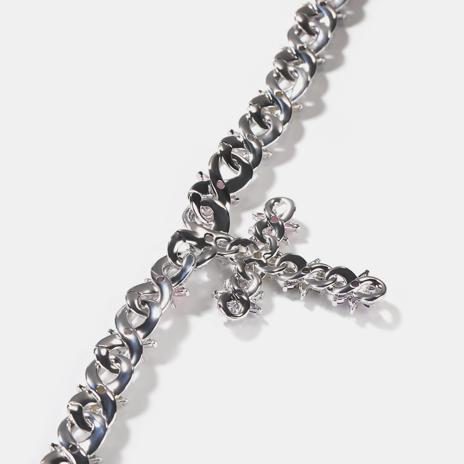 Frosted Petal Cross Chain - White Gold