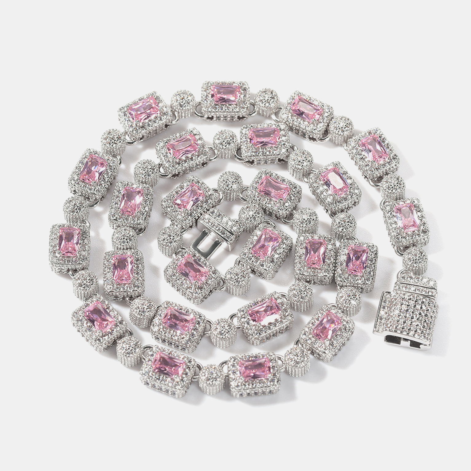 8mm Square & Round Mixed Link Chain - White Gold