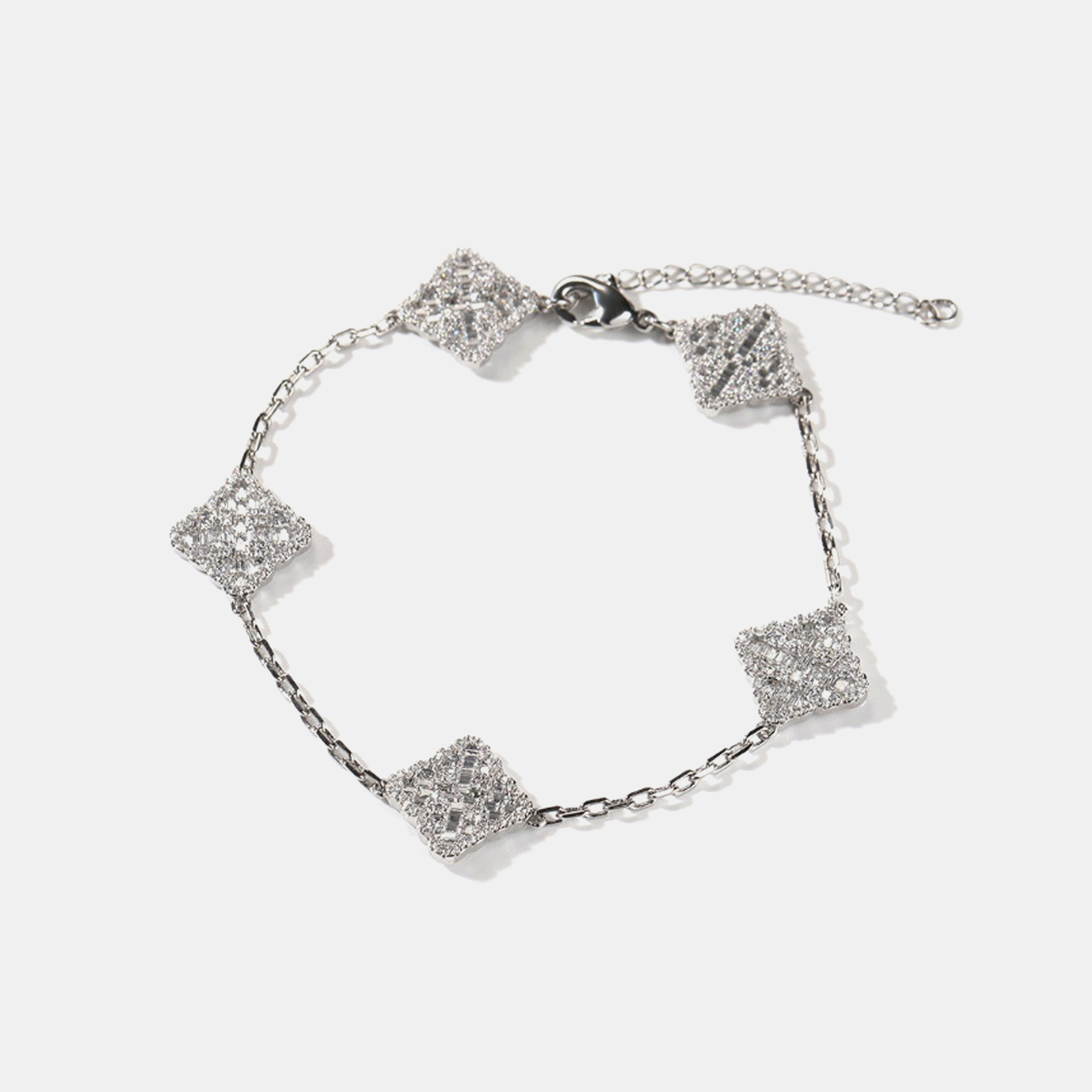 Iced Clover Link Bracelet - White Gold