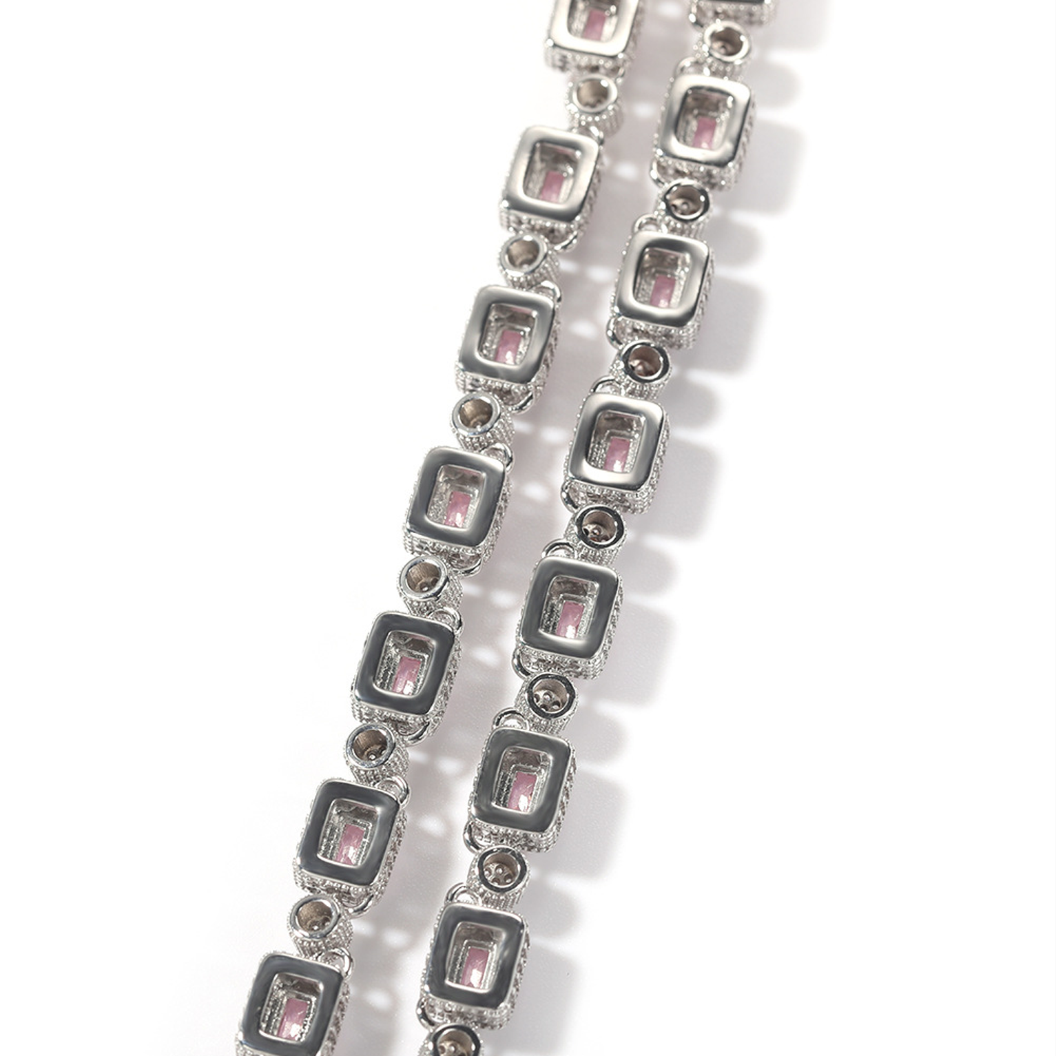 8mm Square & Round Mixed Link Chain - White Gold
