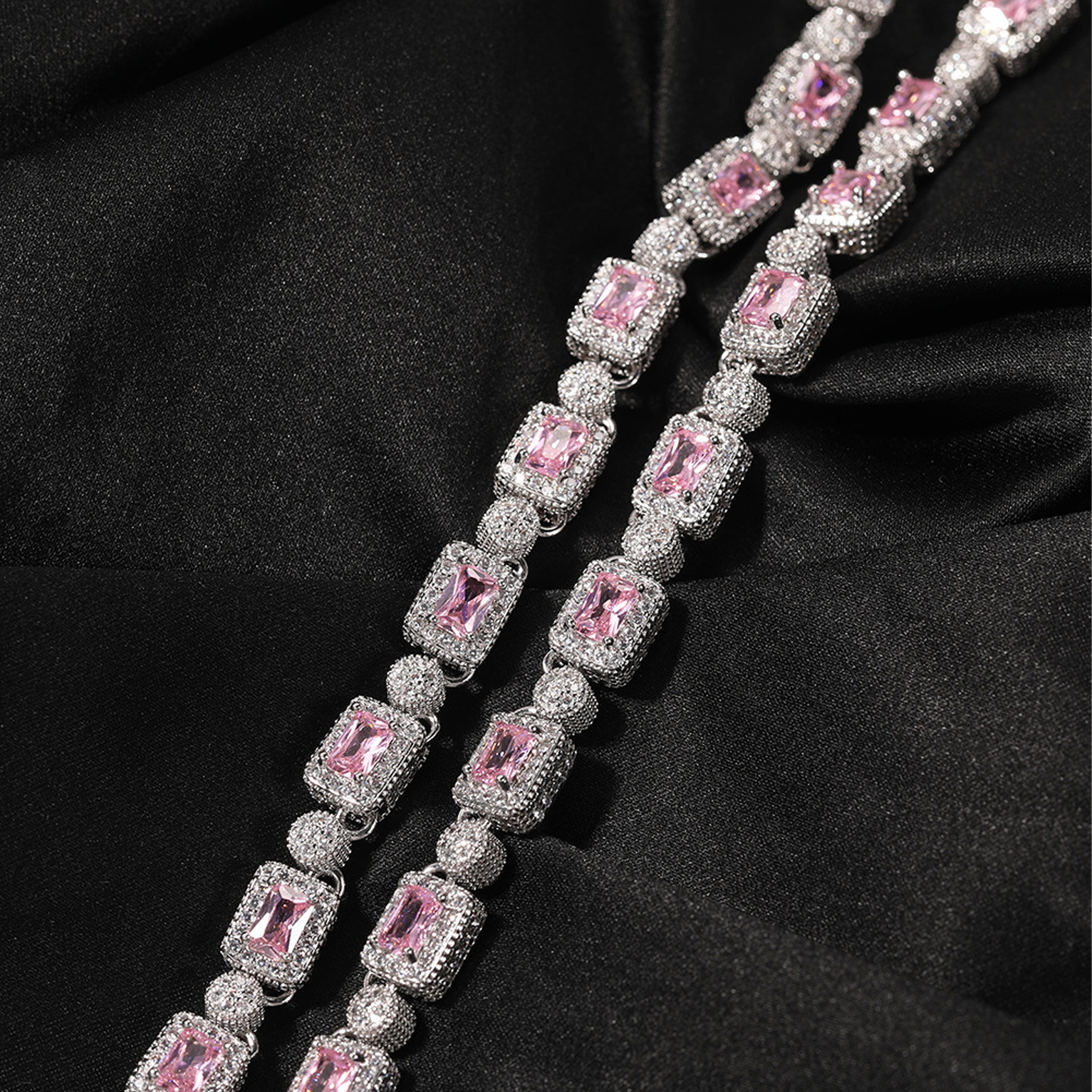 8mm Square & Round Mixed Link Chain - White Gold