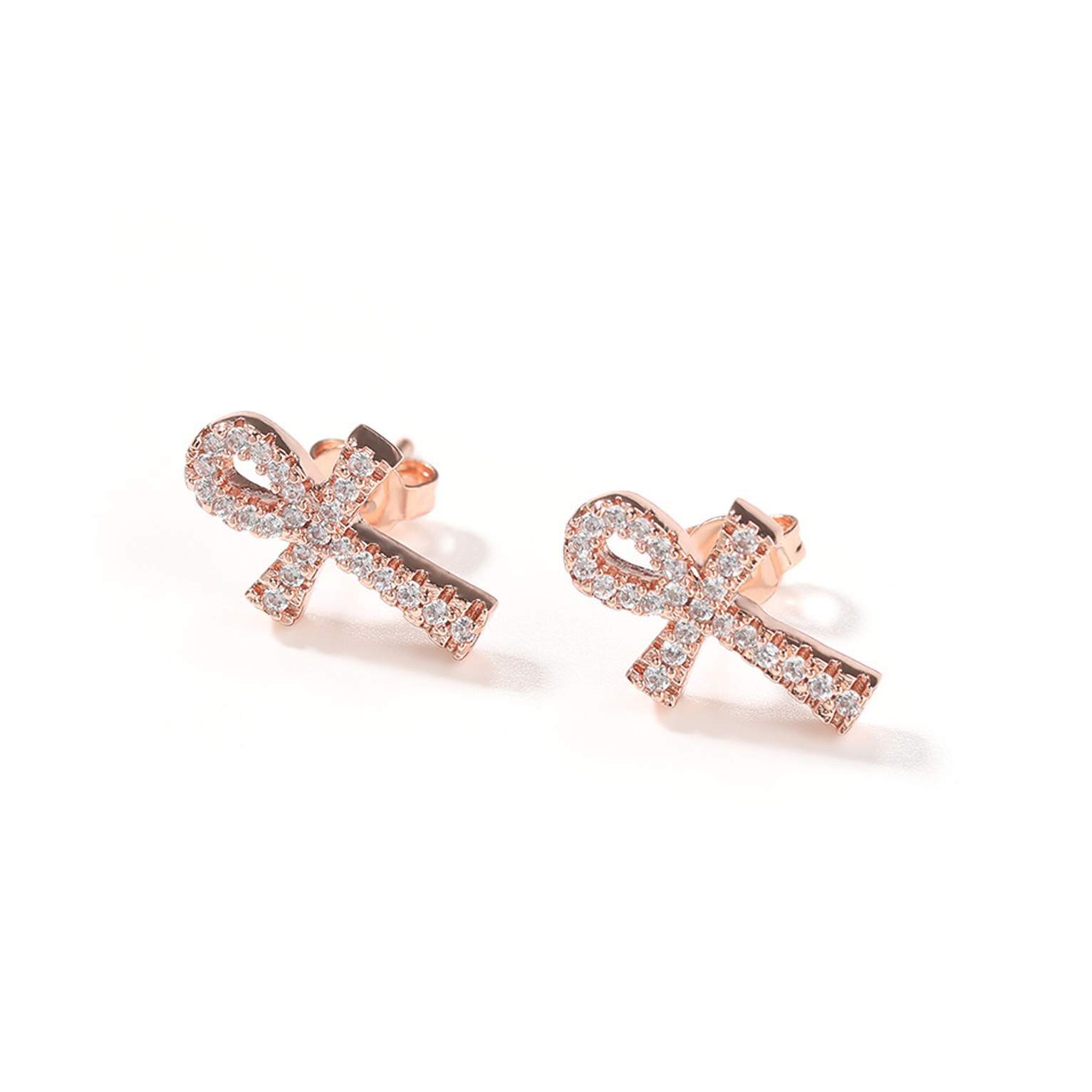 Iced Ankh Earrings - Rose Gold