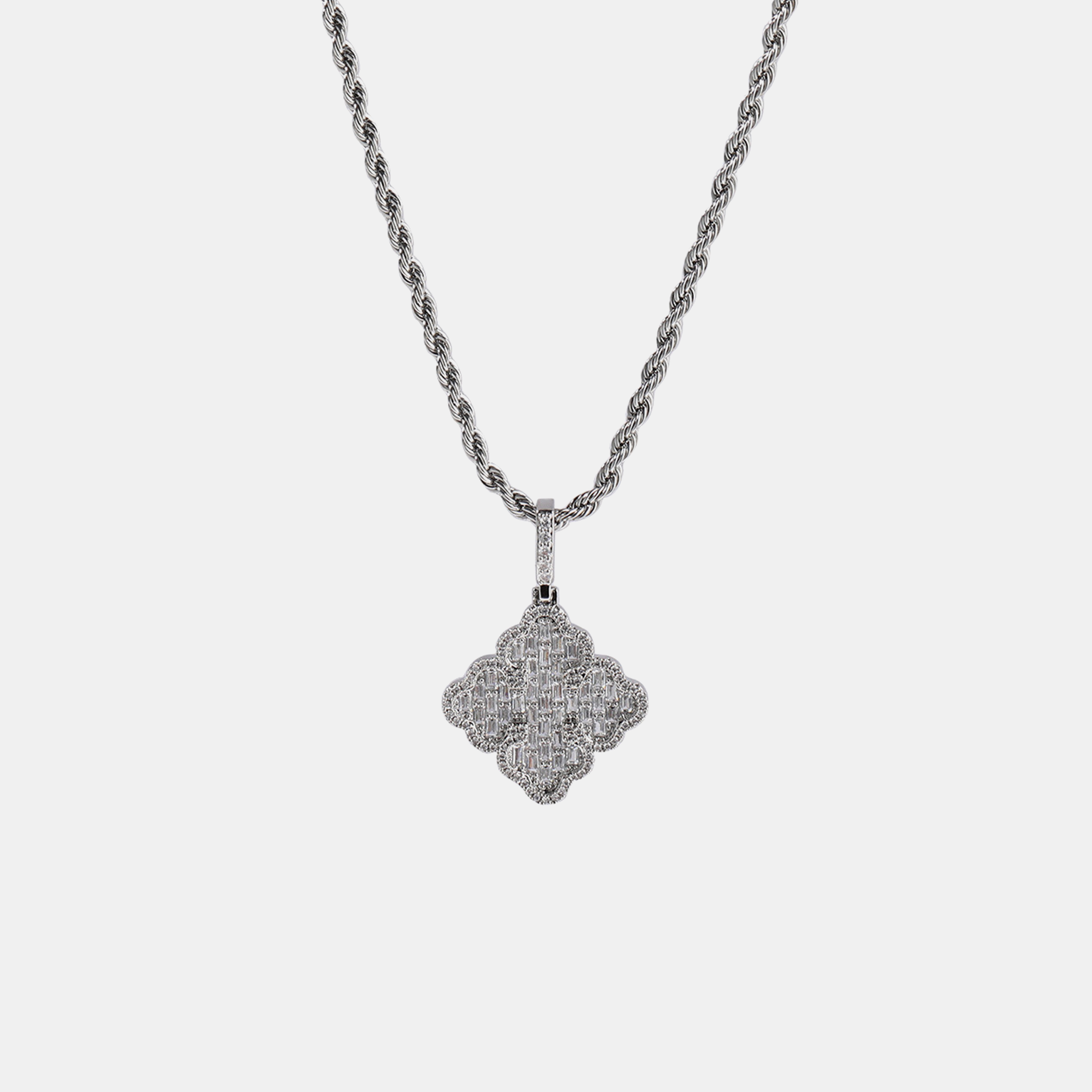 Iced Clover Pendant - White Gold
