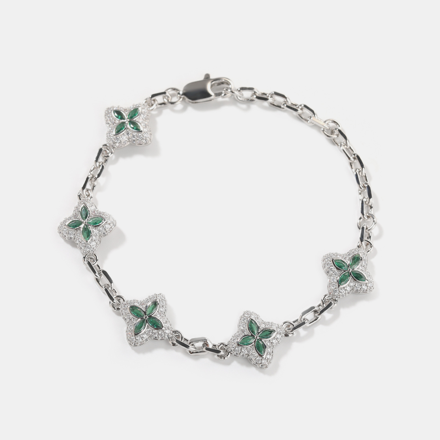 Iced Lucky Clover Bracelet - Green Gold