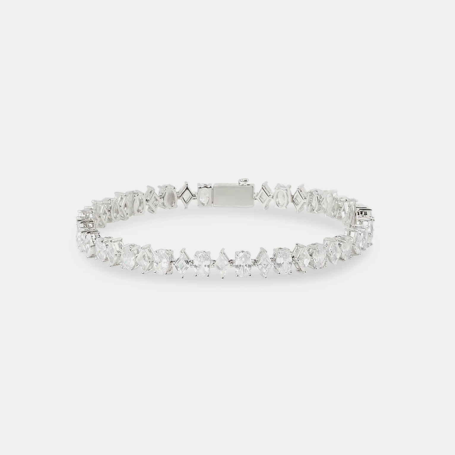 6mm Diamond & Oval Stone Tennis Bracelet - White Gold