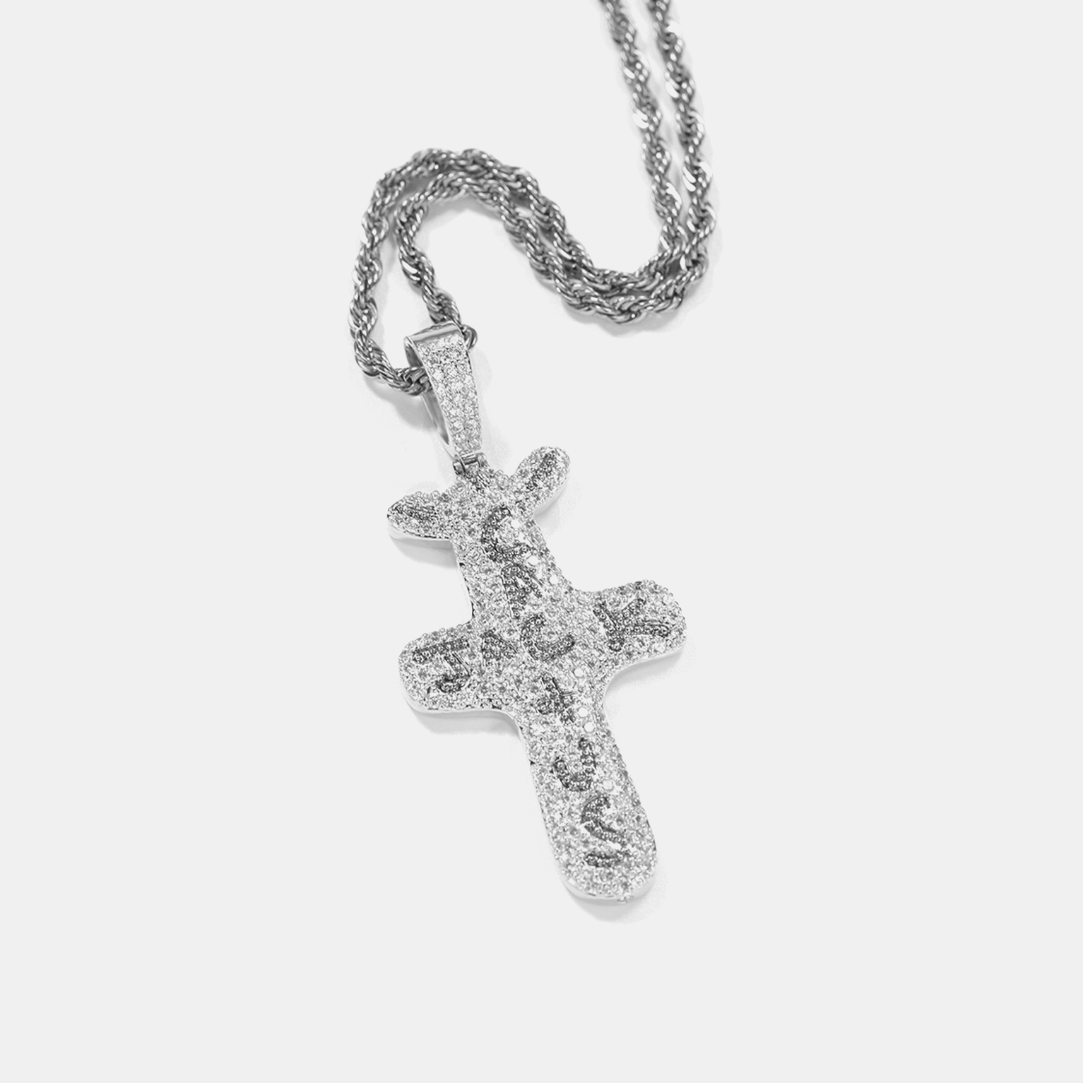 Cactus Jack Cross Bling Pendant - White Gold