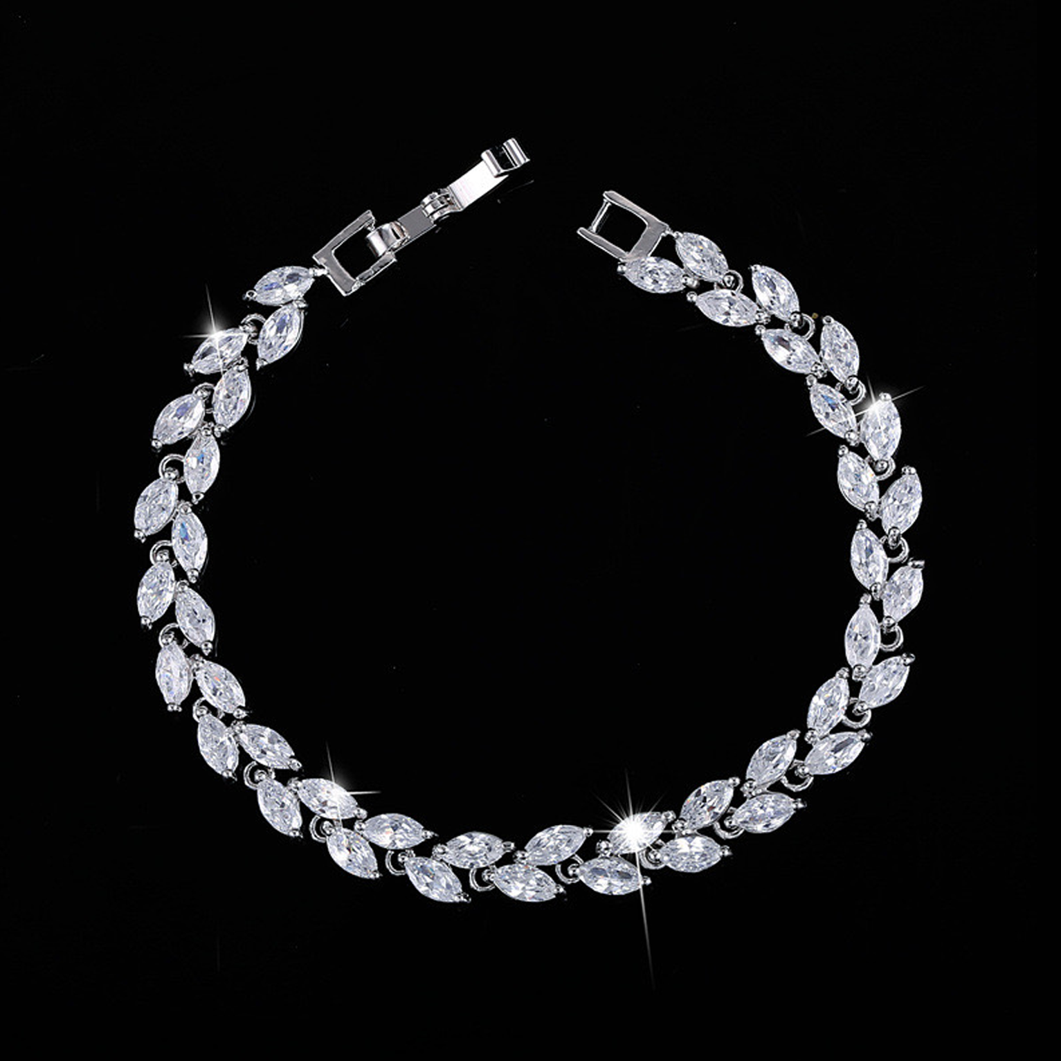 5mm Teardrop Tennis Link Bracelet - White Gold