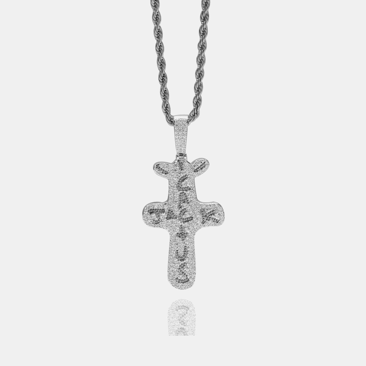 Cactus Jack Cross Bling Pendant - White Gold