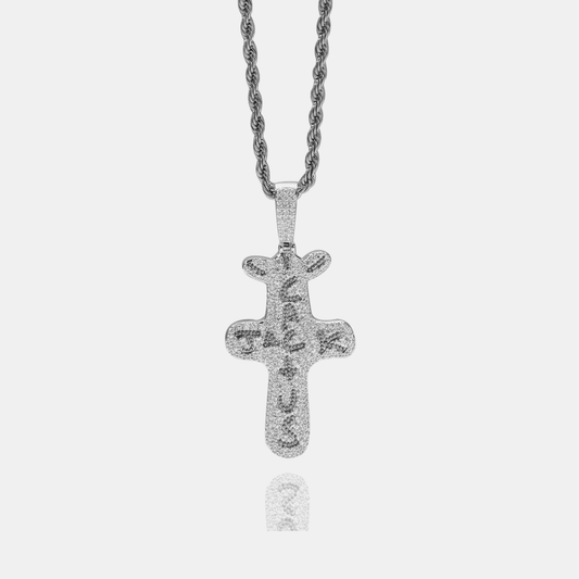 Cactus Jack Cross Bling Pendant - White Gold