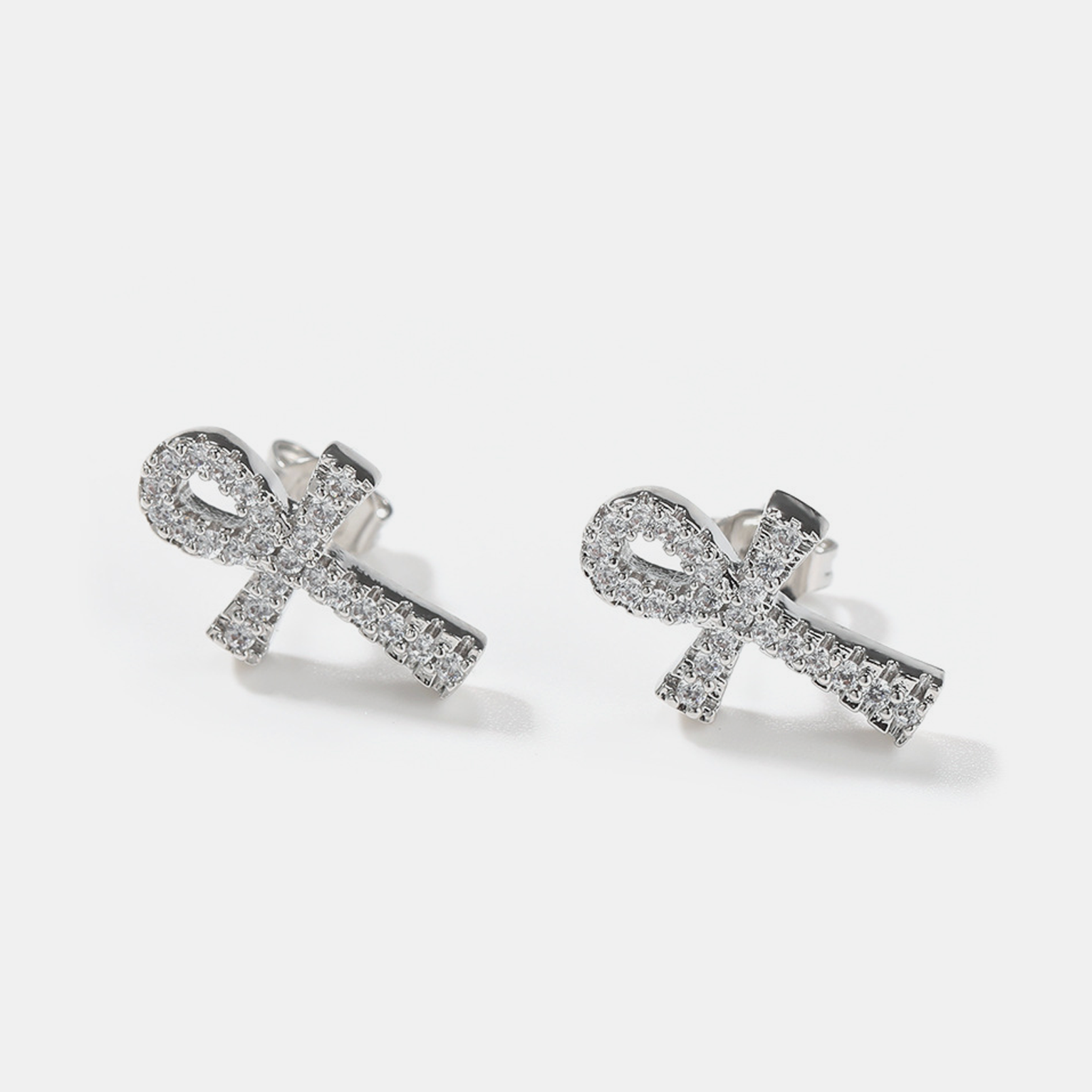 Iced Ankh Earrings - White Gold