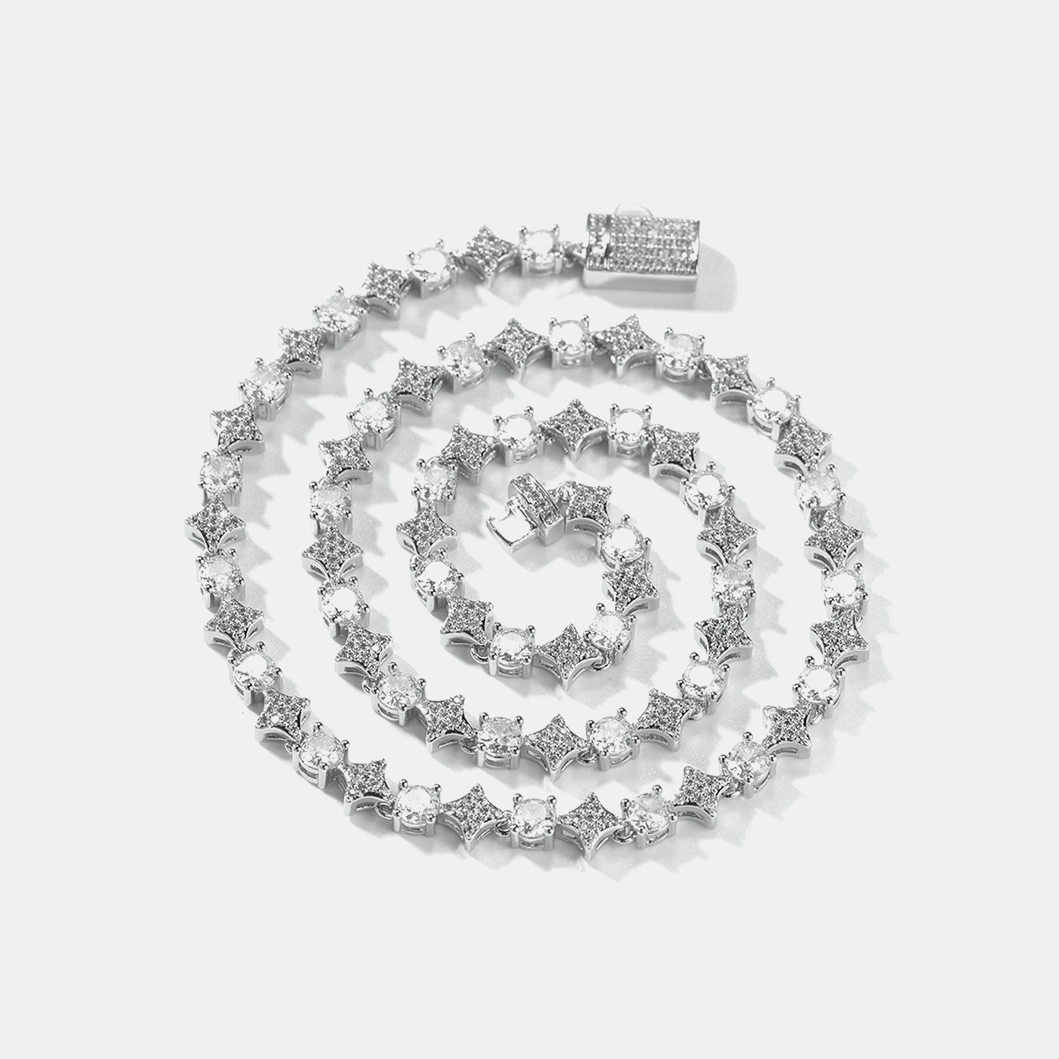 6mm Diamond & Oval Stone Tennis Chain - White Gold