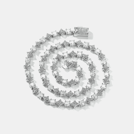 6mm Diamond & Oval Stone Tennis Chain - White Gold