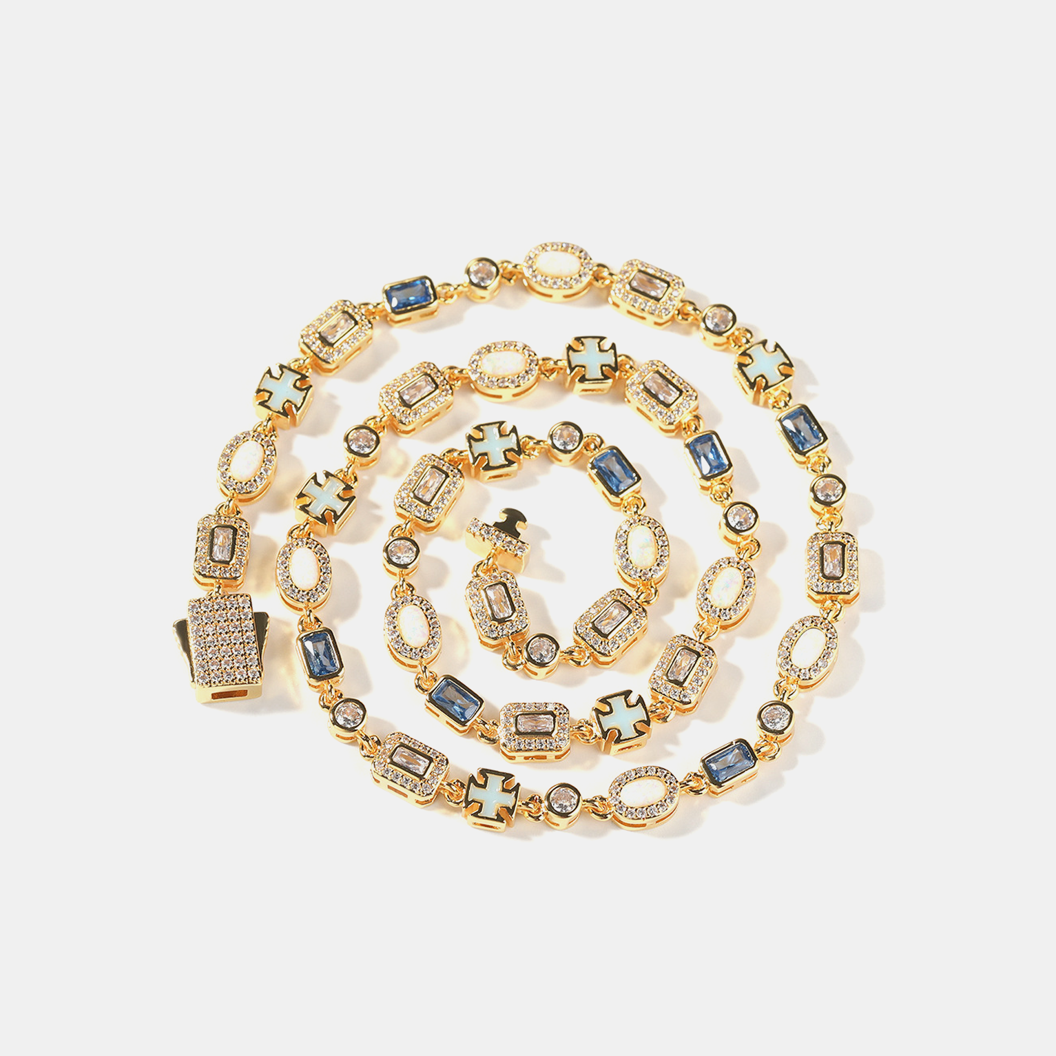 6mm Blue Mist Multi Gemstone Bracelet - Gold