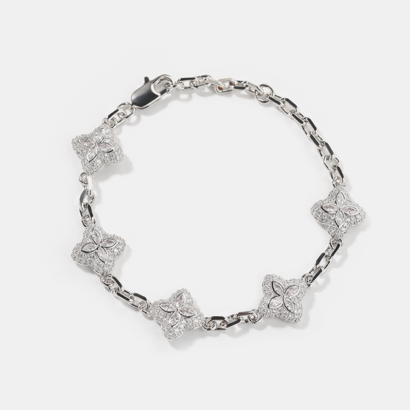 Iced Lucky Clover Bracelet - White Gold