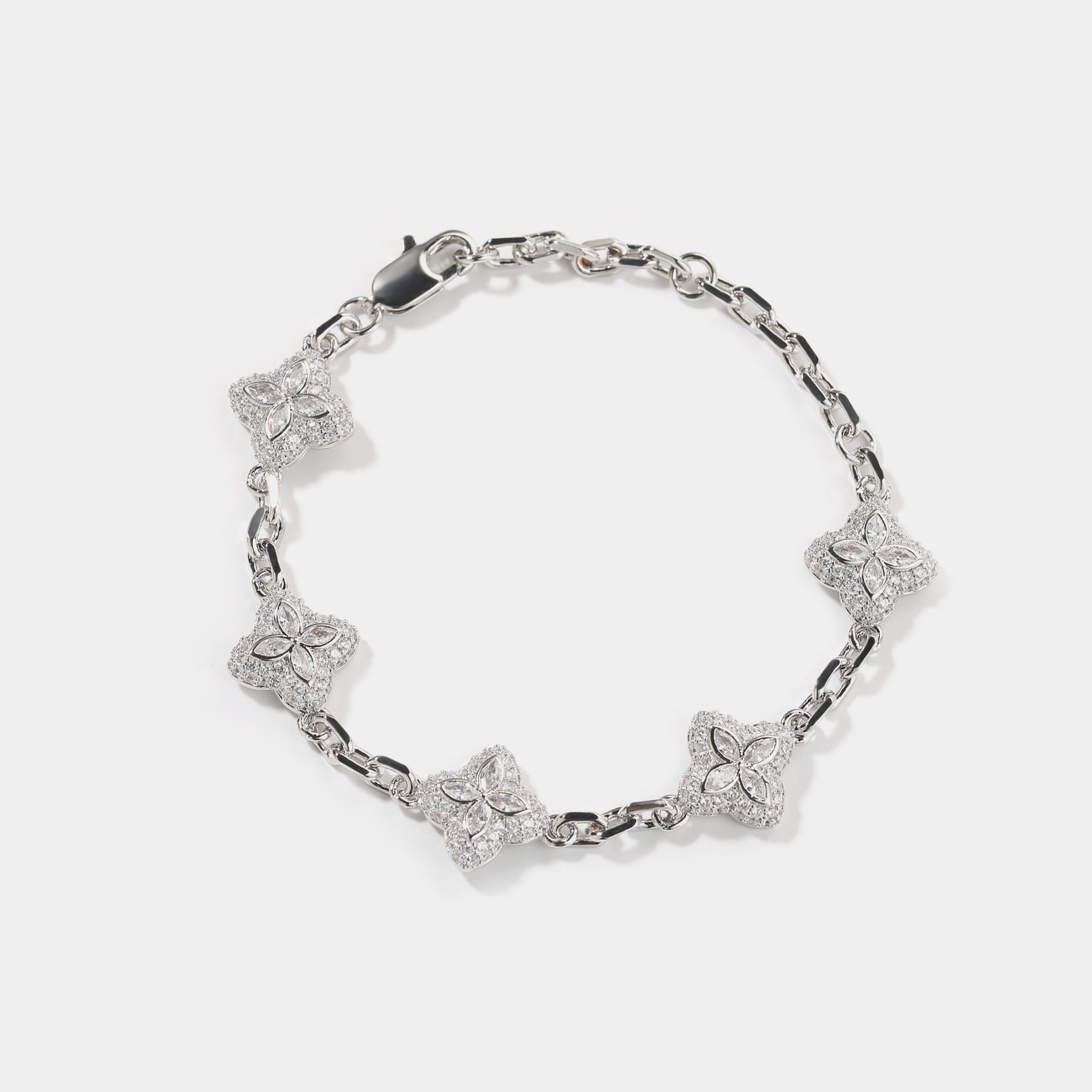 Iced Lucky Clover Bracelet - White Gold