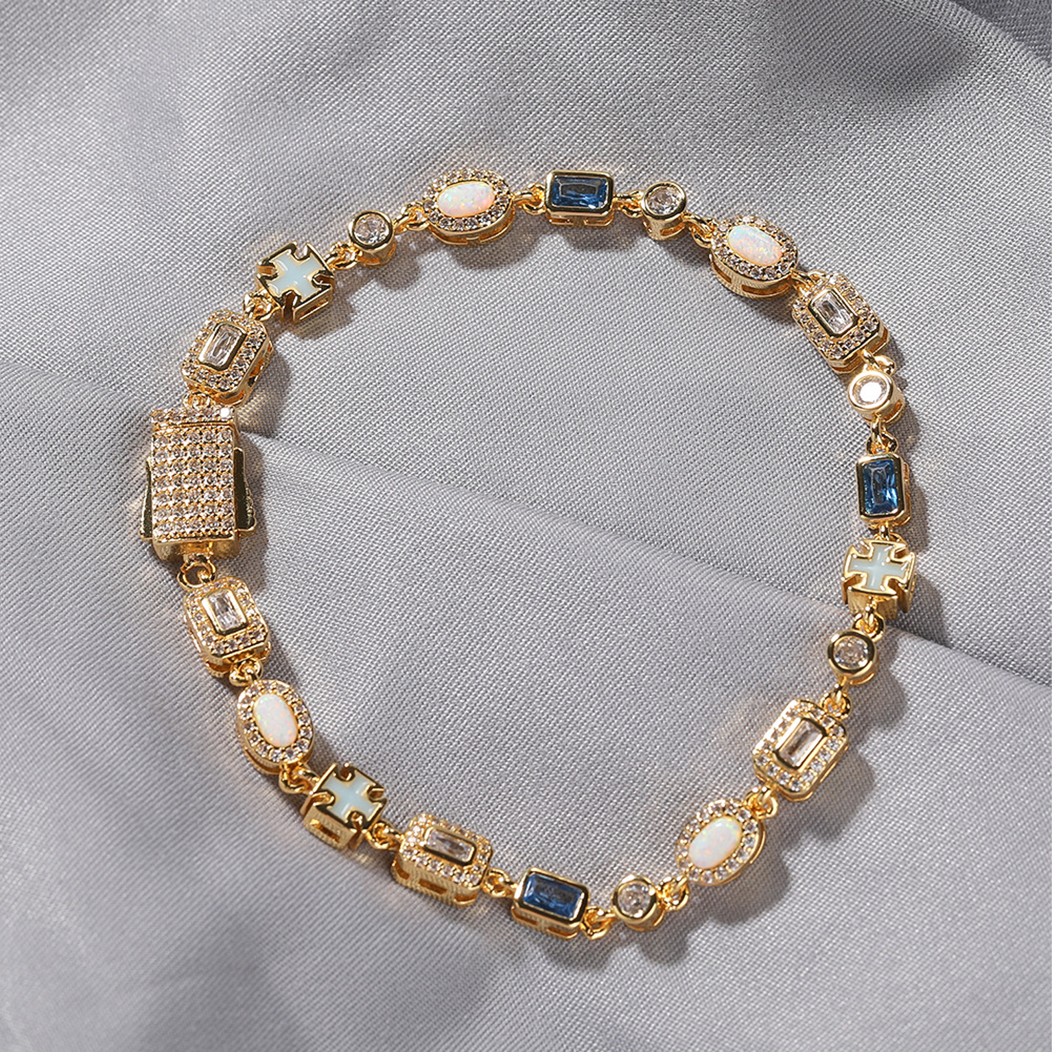 6mm Blue Mist Multi Gemstone Bracelet - Gold
