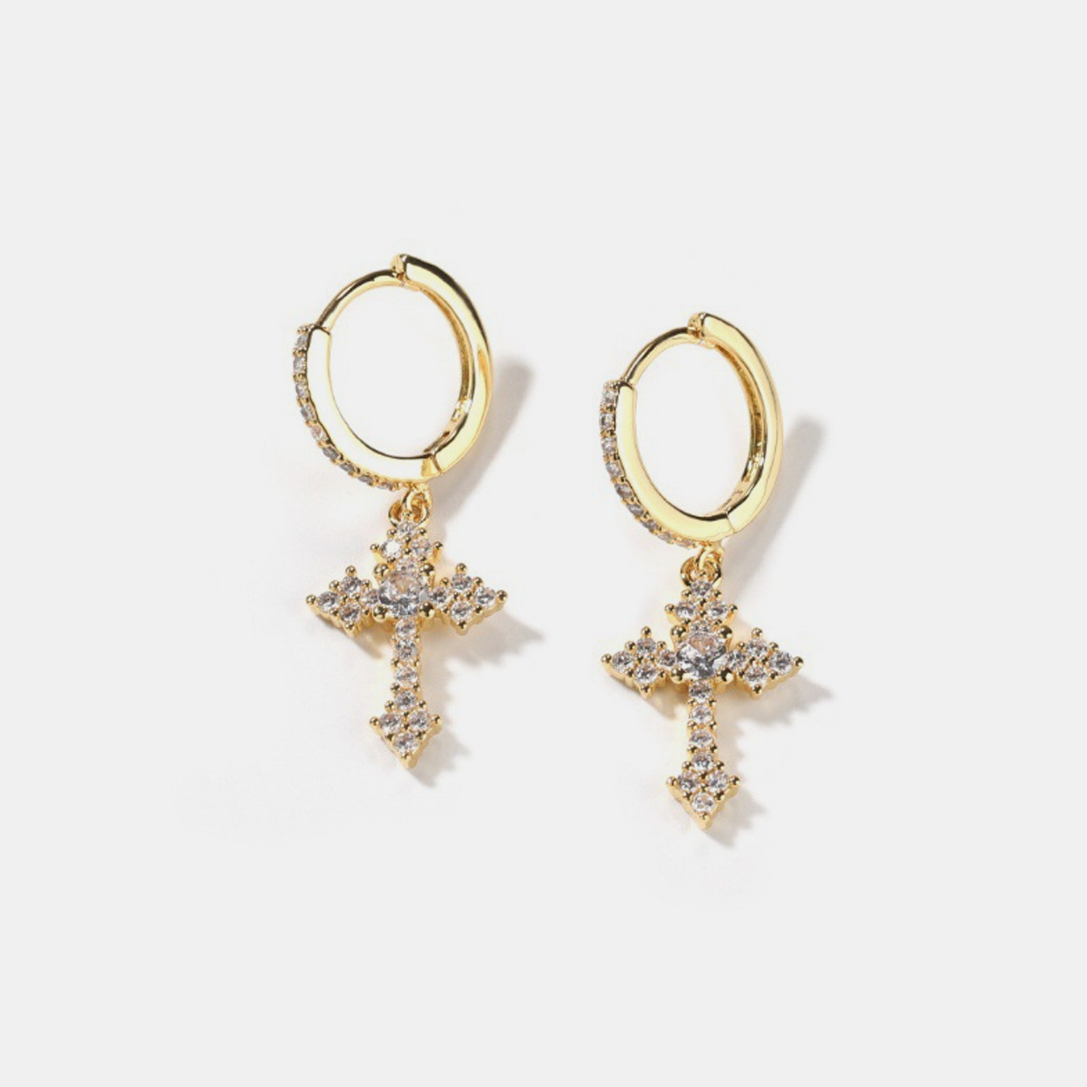 Iced Cross Earrings - Gold