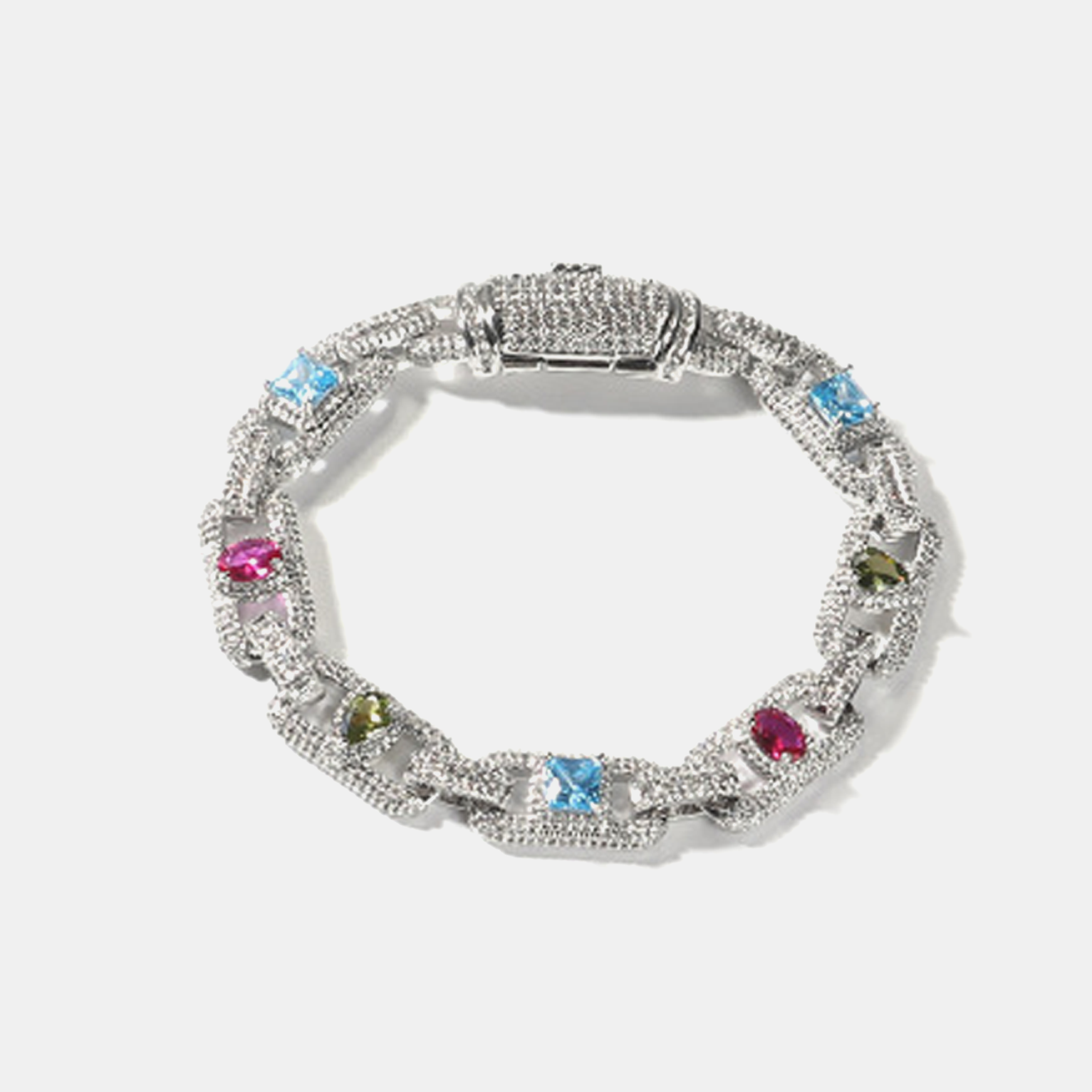 11mm Iced Oval Link Bracelet - White Gold