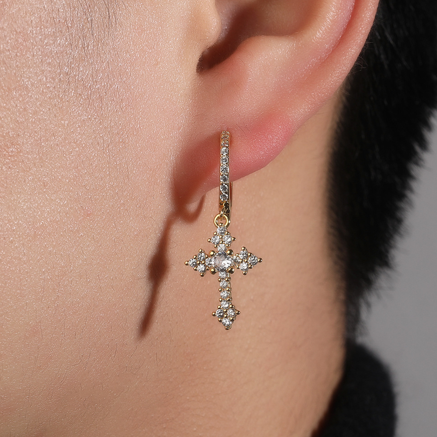 Iced Cross Earrings - Gold