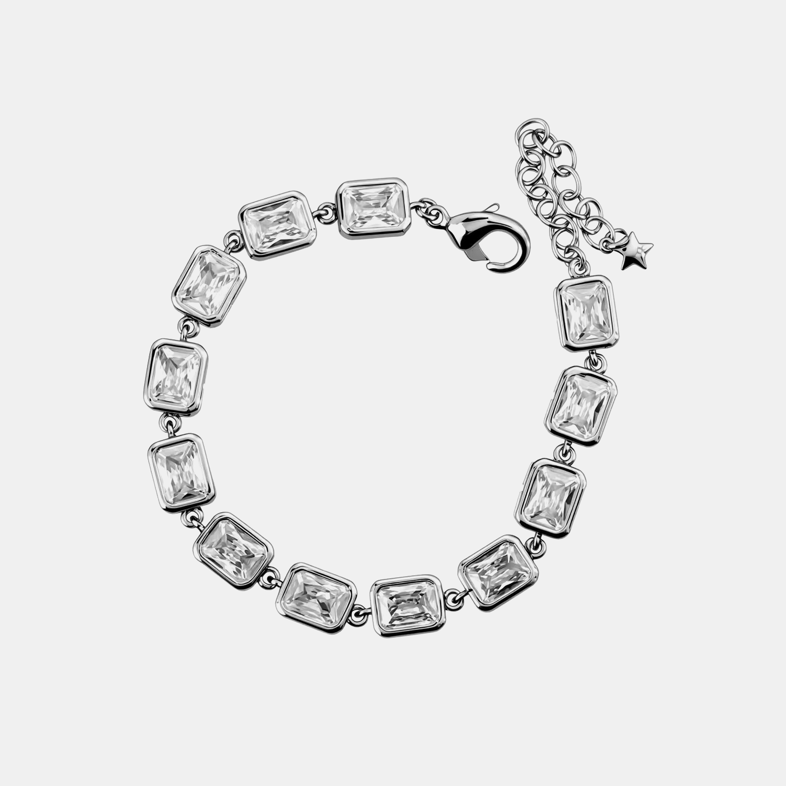 Emerald Cut Tennis Link Bracelet - White Gold