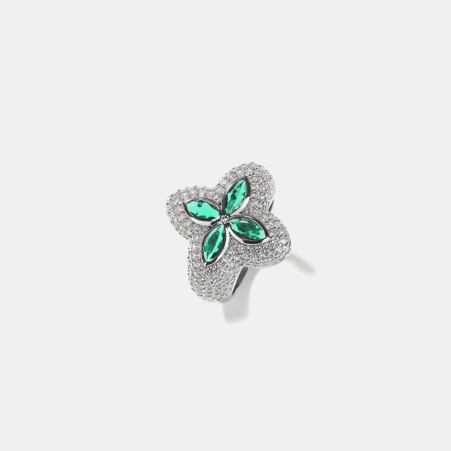 Iced Clover Ring - Green Gold