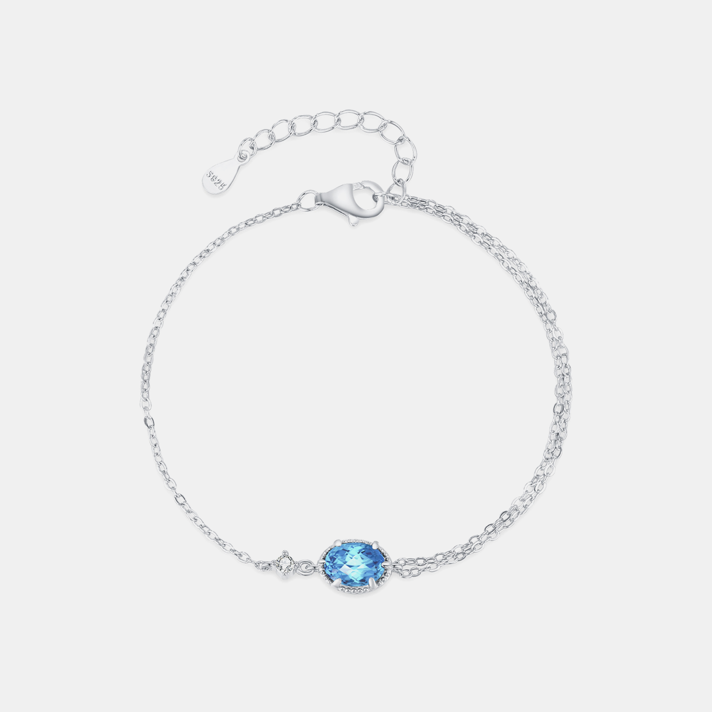 Iced Blue Gemstone Center Bracelet - White Gold