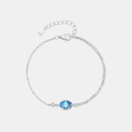Iced Blue Gemstone Center Bracelet - White Gold