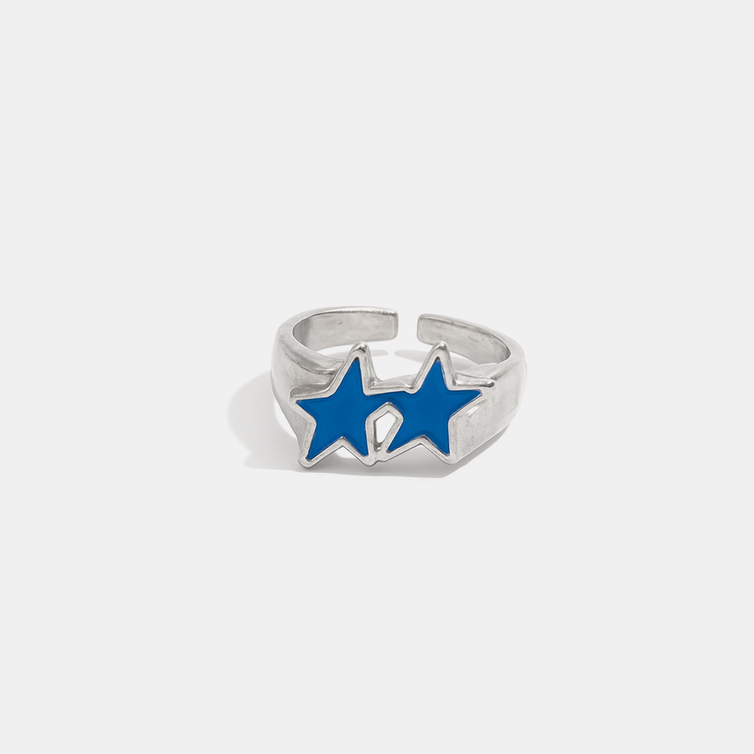 Double Star Enamel Ring (Open Cuff) - Blue