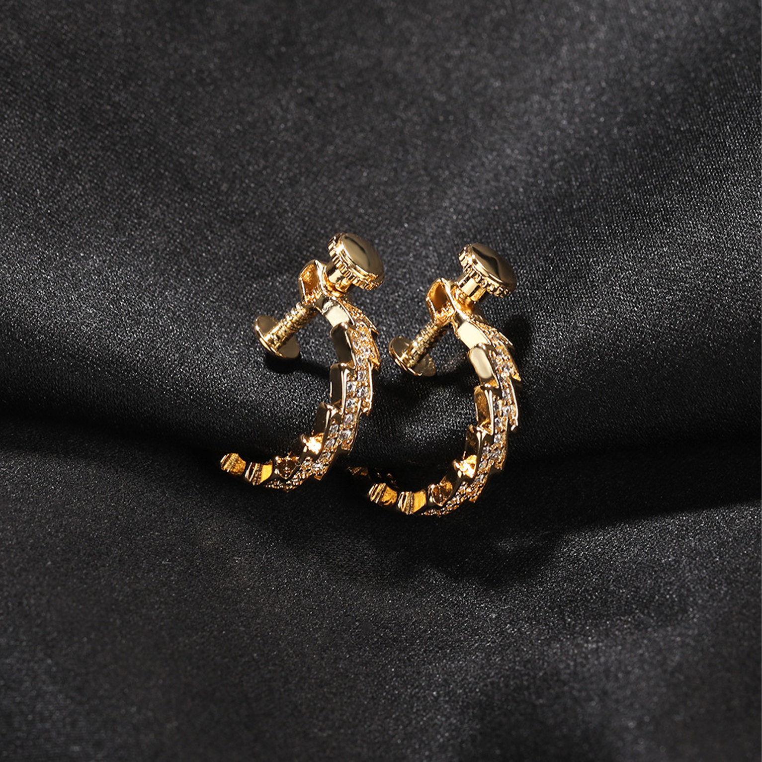 Iced Lightning Screw Earrings - Gold