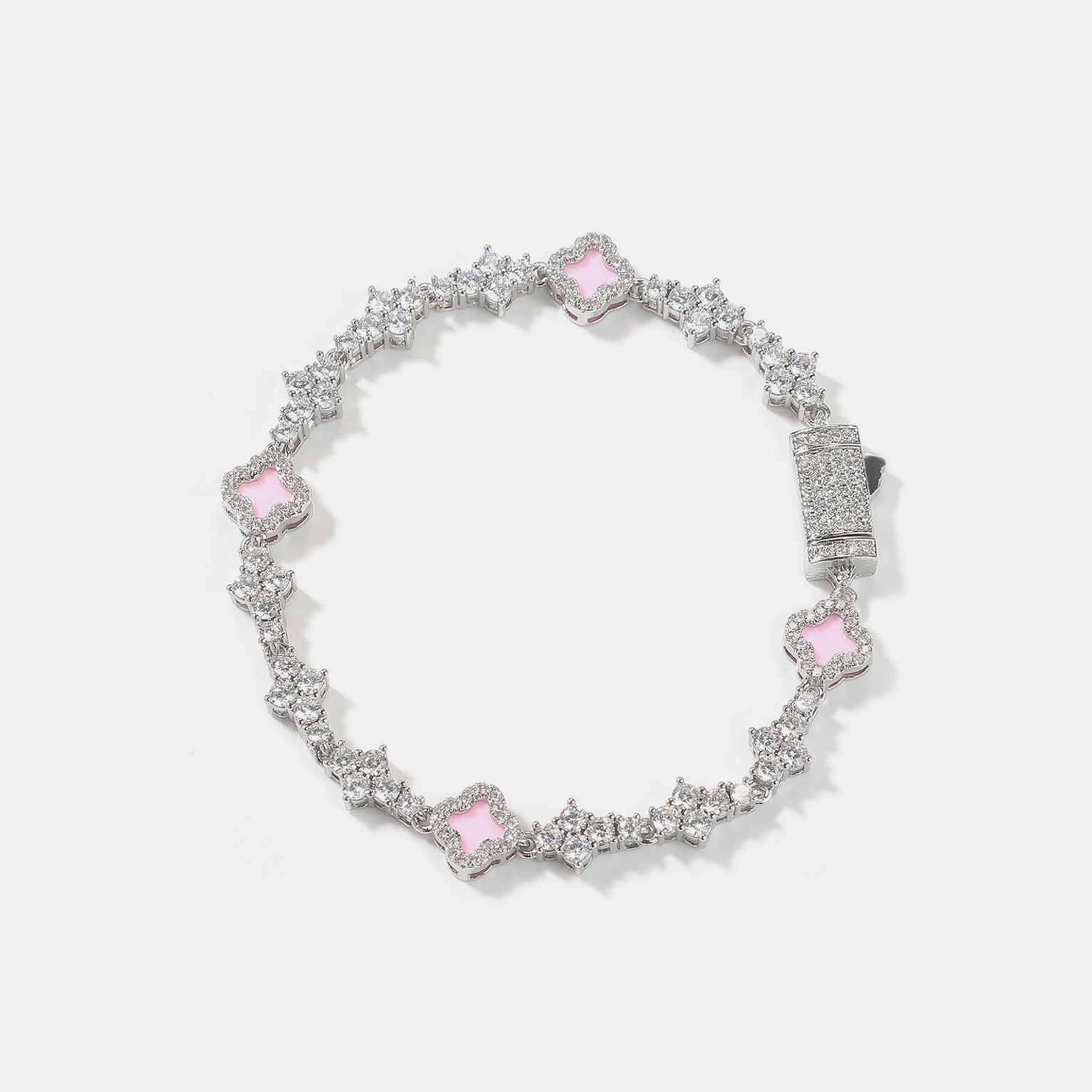 6mm Iced Clover Plane Tennis Bracelet – Pink Gold