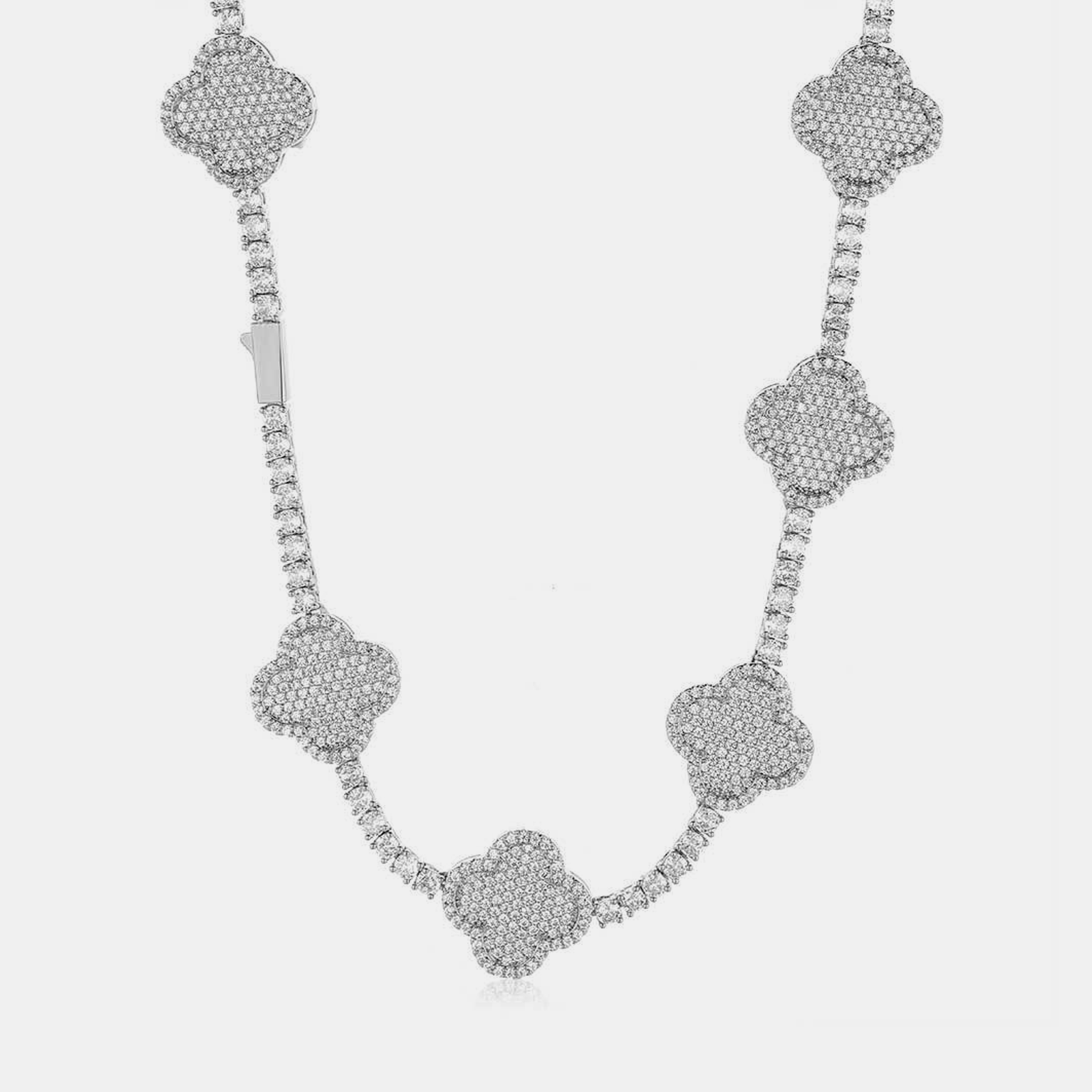 12mm Clover Tennis Link Chain - White Gold
