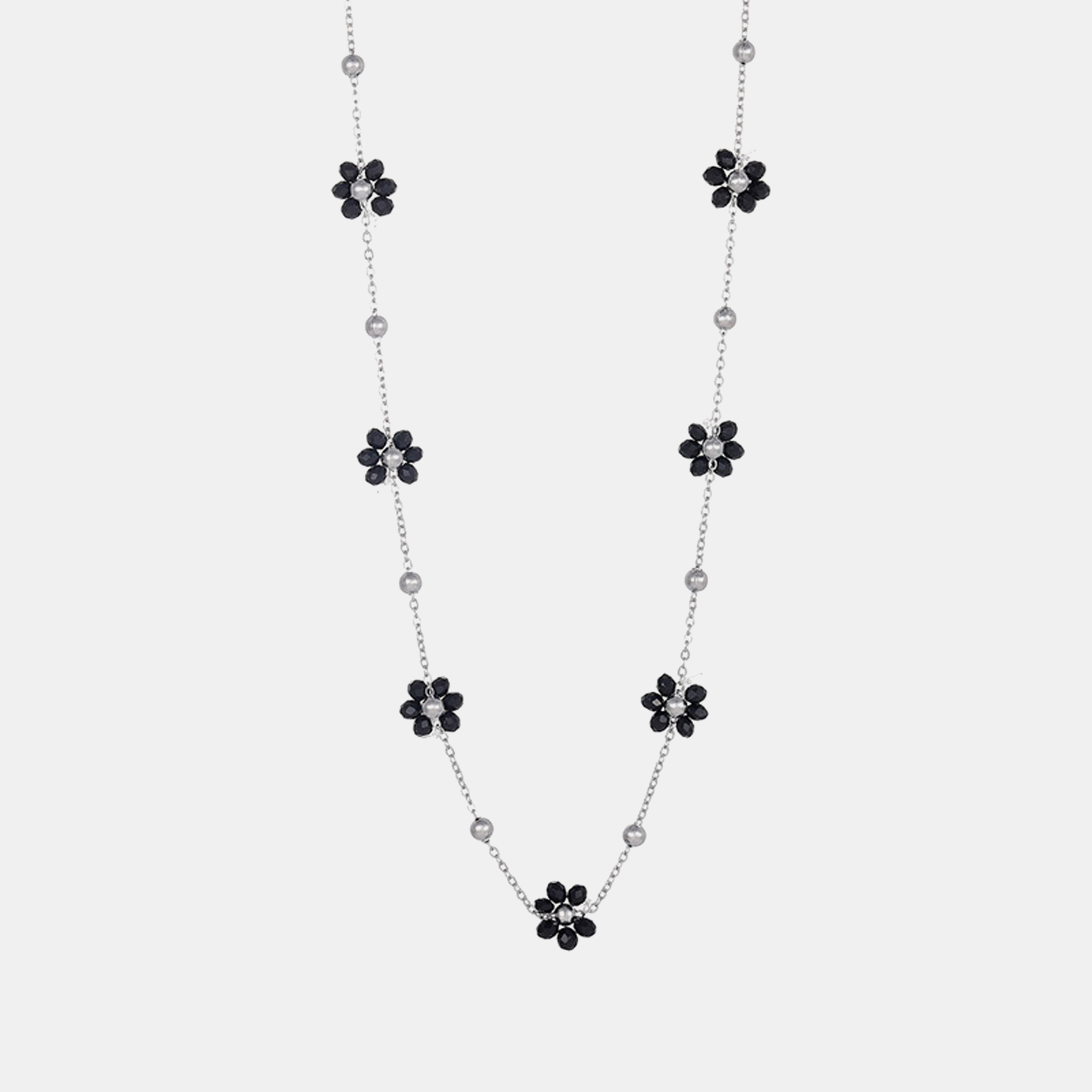 Crystal Blossom Bead Chain  - Black