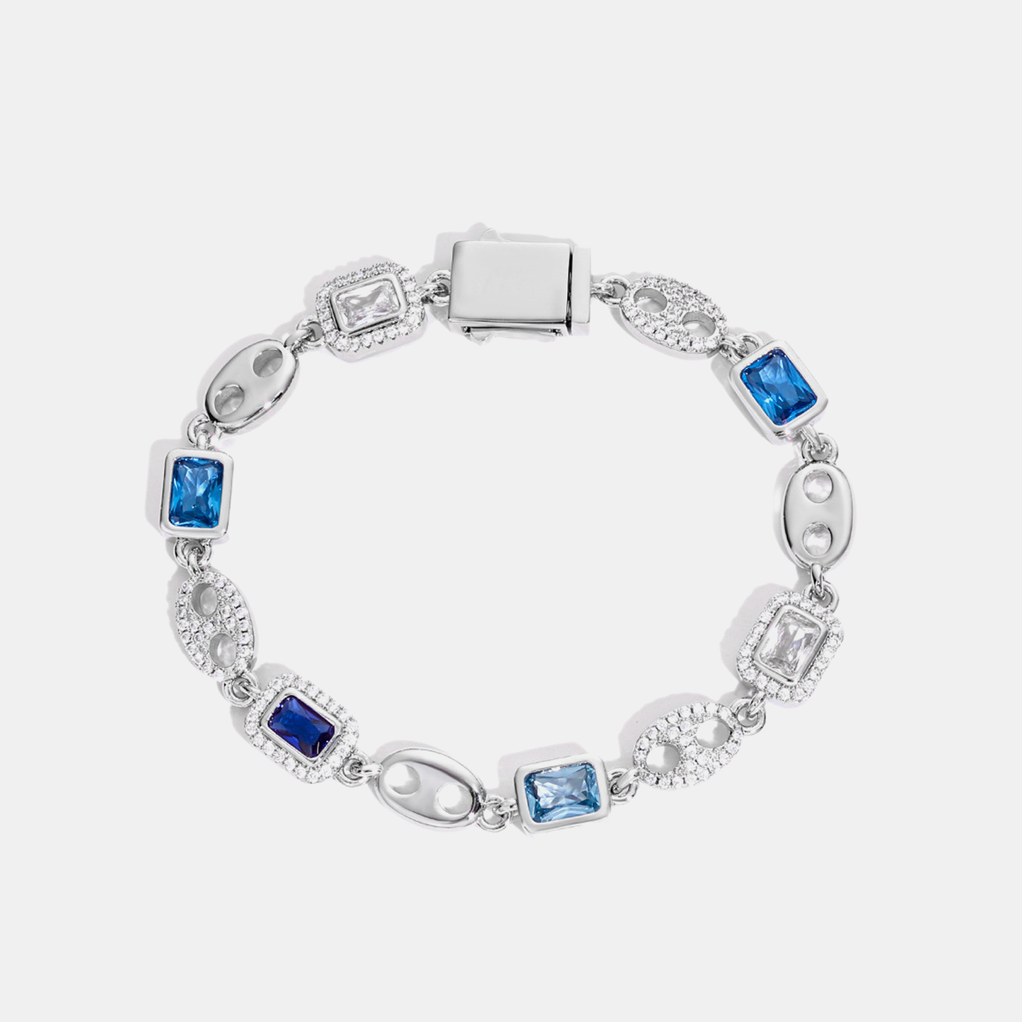 10mm MULTI GEMSTONE COFFEE BEAN Link Bracelet - White Gold