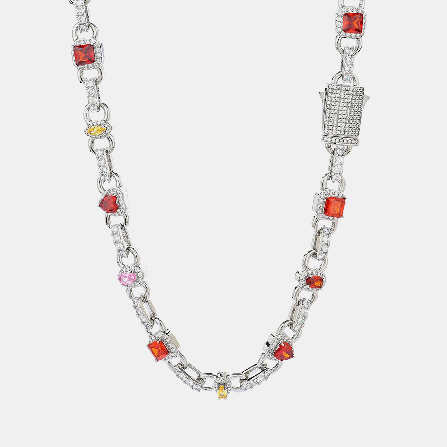 10mm Multi Gemstone Icy Link Chain - White Gold