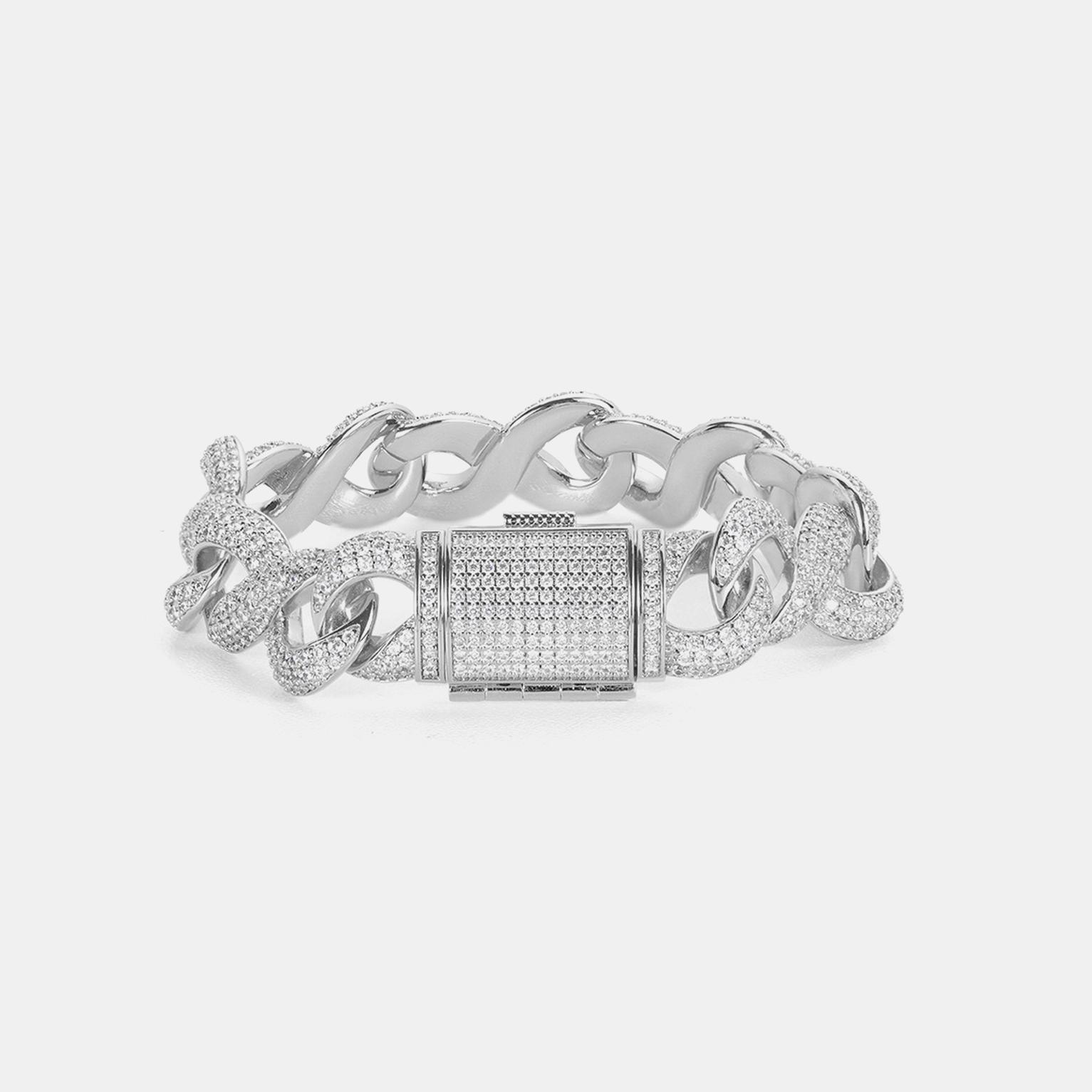 15mm Iced Infinity Cuban Bracelet - White Gold