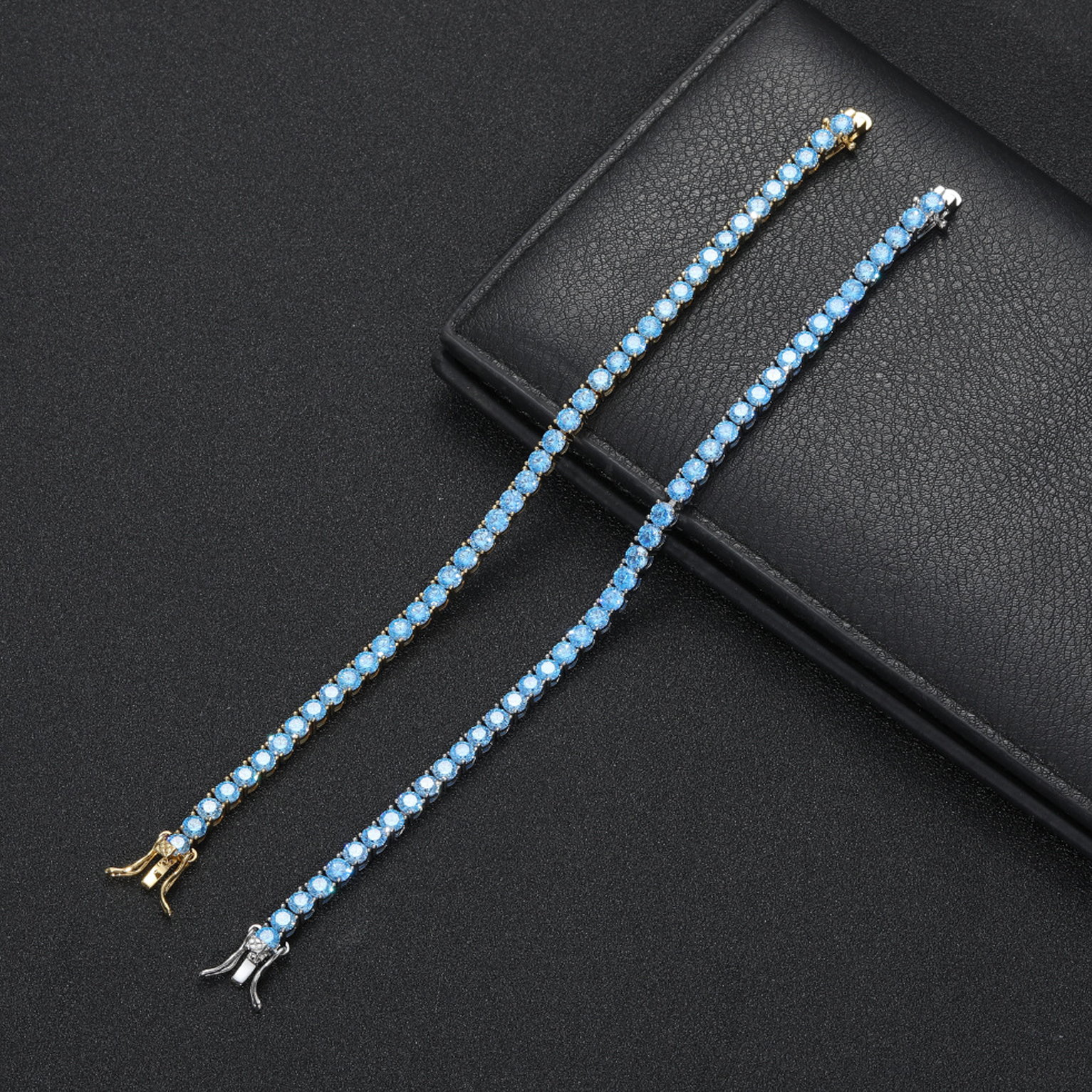 4mm Tennis Link Bracelet - Sky Blue Gold