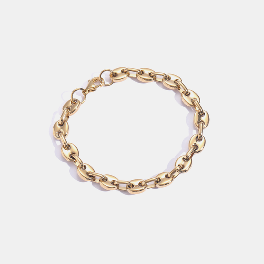 7mm Coffee Bean Link Bracelet - Gold