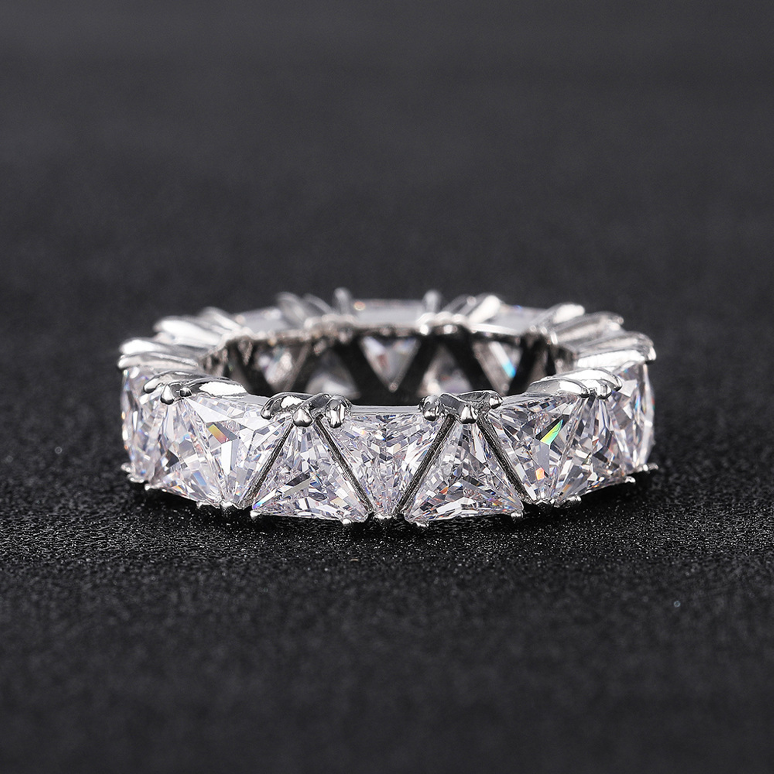 Iced Triangle Ring - White Gold
