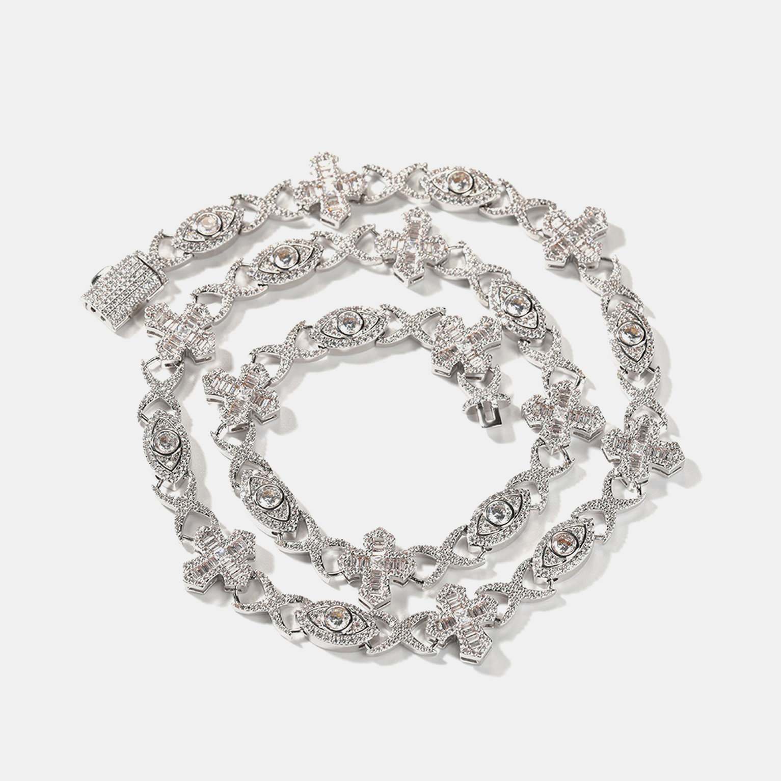 10mm Evil Eye Cross Link Chain - White Gold