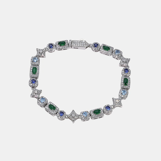 6mm Geometric Star Multicolor Bracelet - White Gold